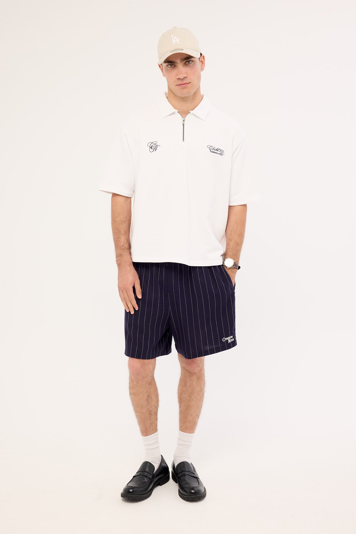 Common Need Club 1993 Cropped Quarter Zip Polo White