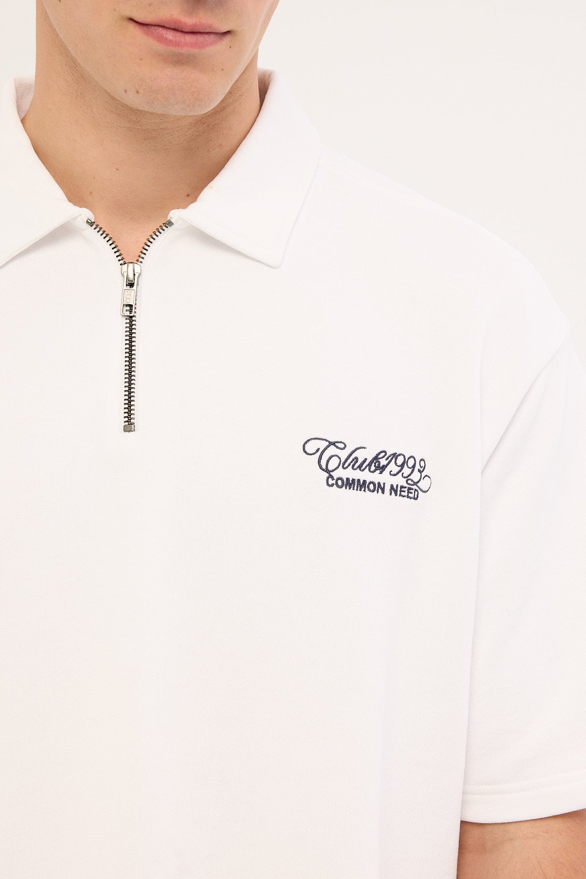 Common Need Club 1993 Cropped Quarter Zip Polo White