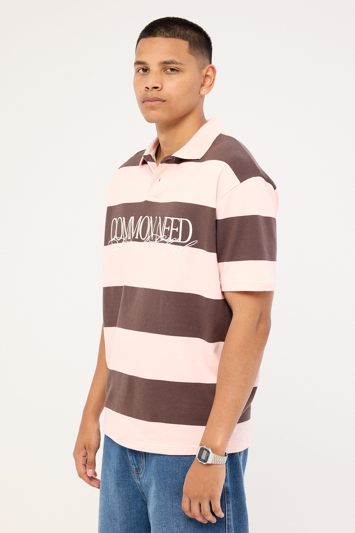 Common Need Jake Short Sleeve Rugby Polo Brown/Pink Stripe