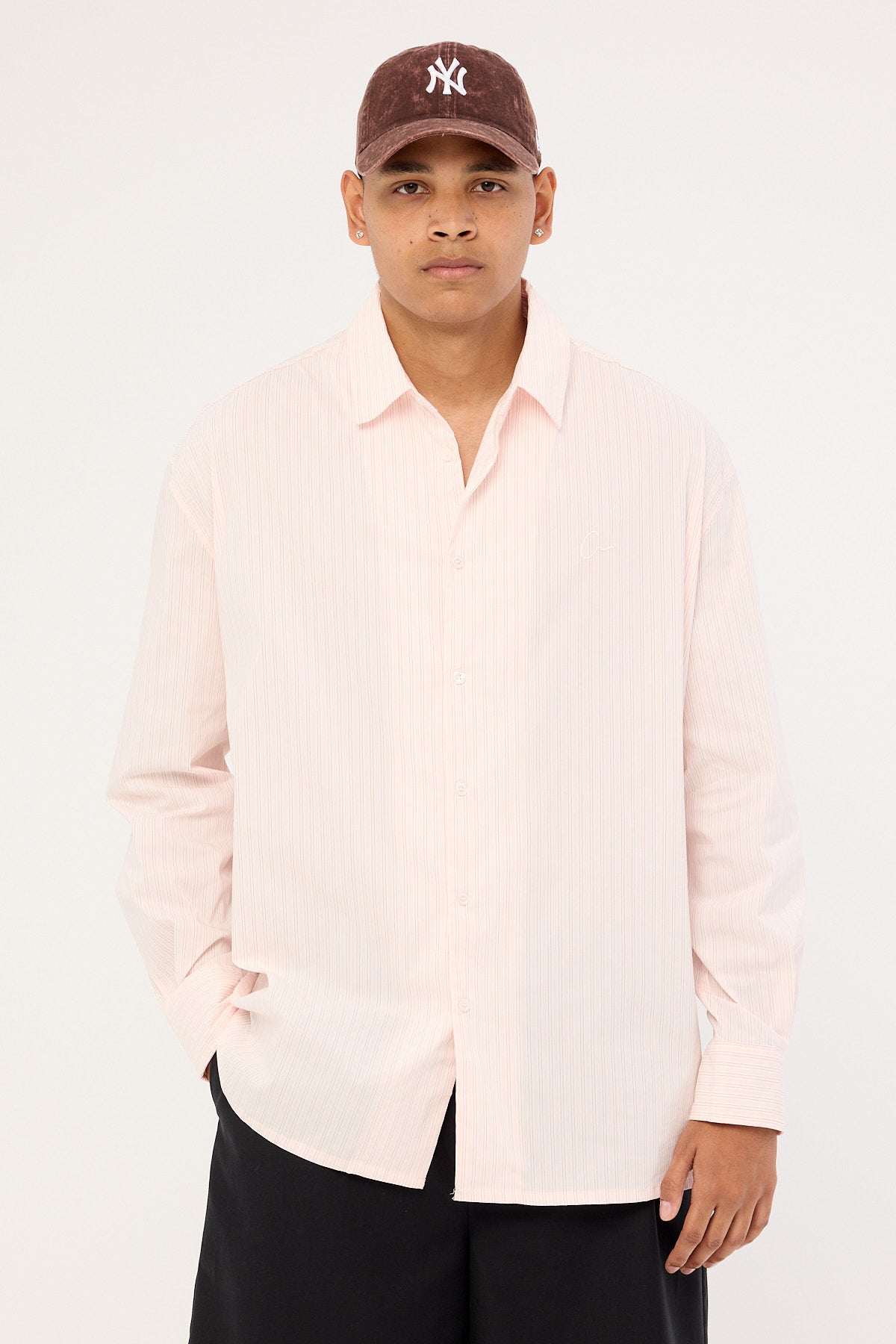 Common Need Initial Long Sleeve Shirt Pink Stripe