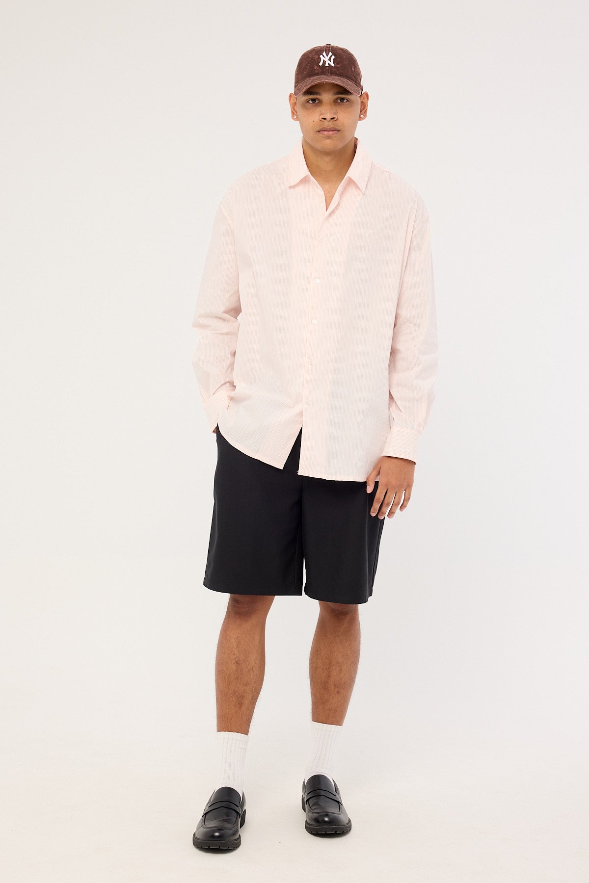 Common Need Initial Long Sleeve Shirt Pink Stripe