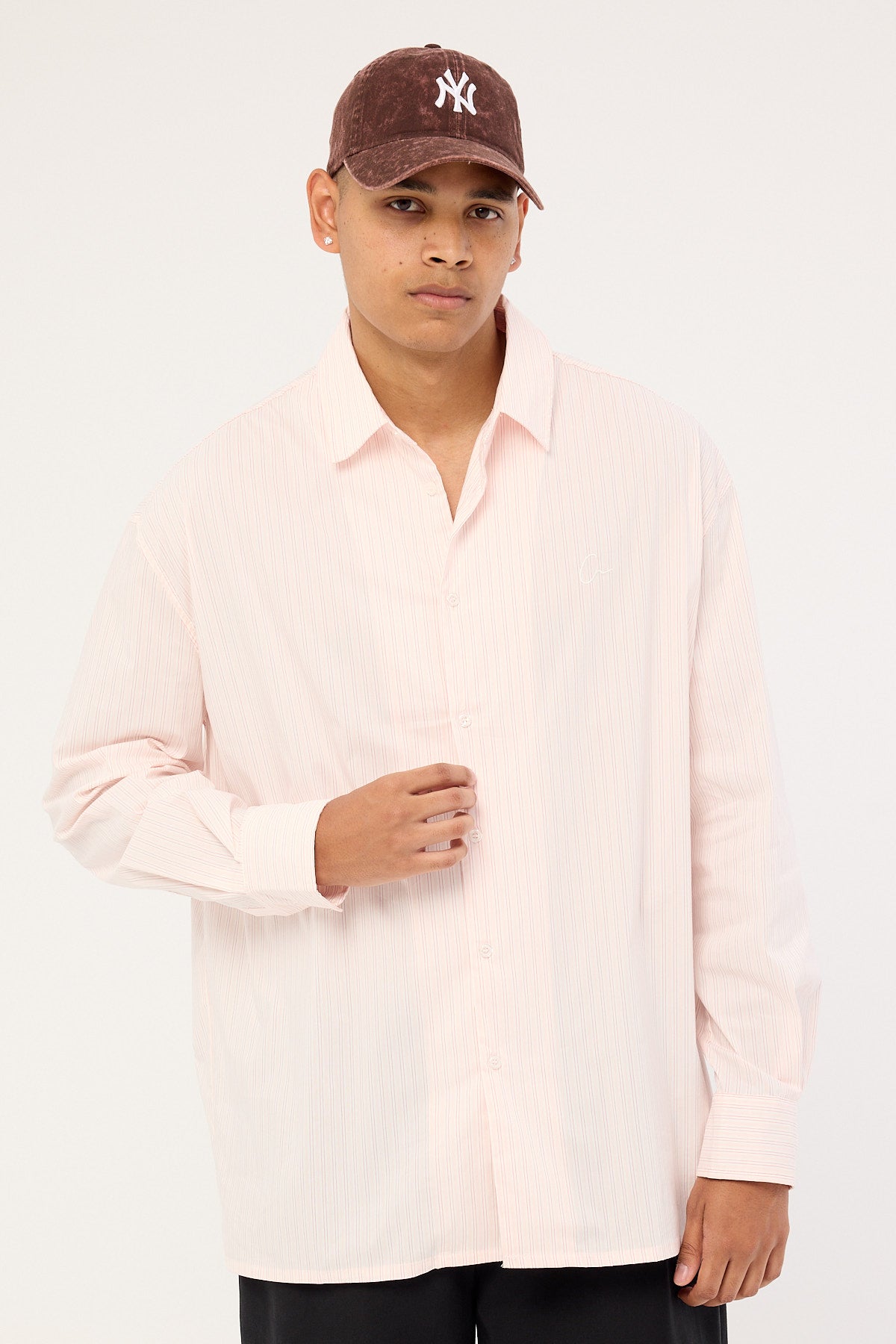 Common Need Initial Long Sleeve Shirt Pink Stripe