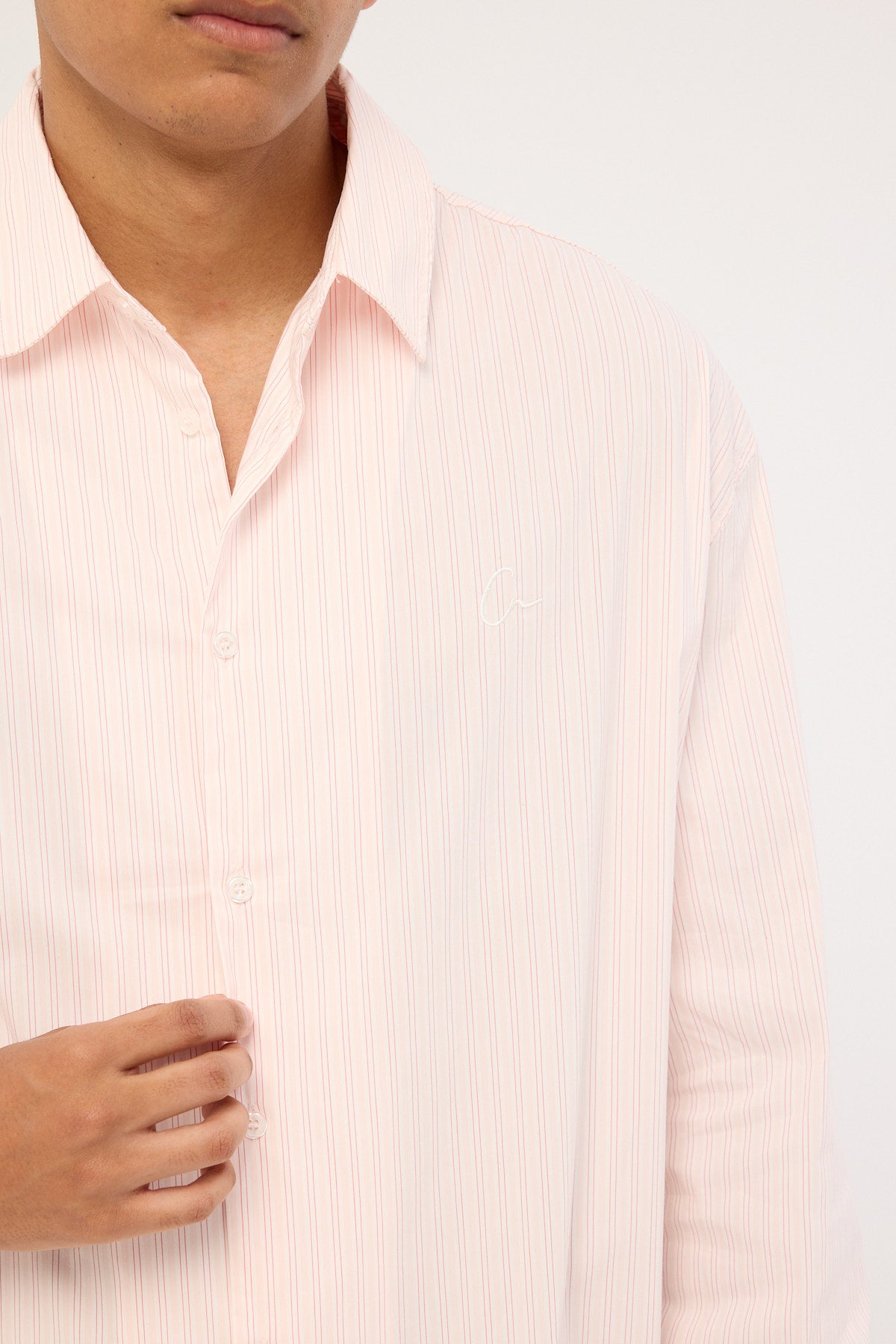 Common Need Initial Long Sleeve Shirt Pink Stripe