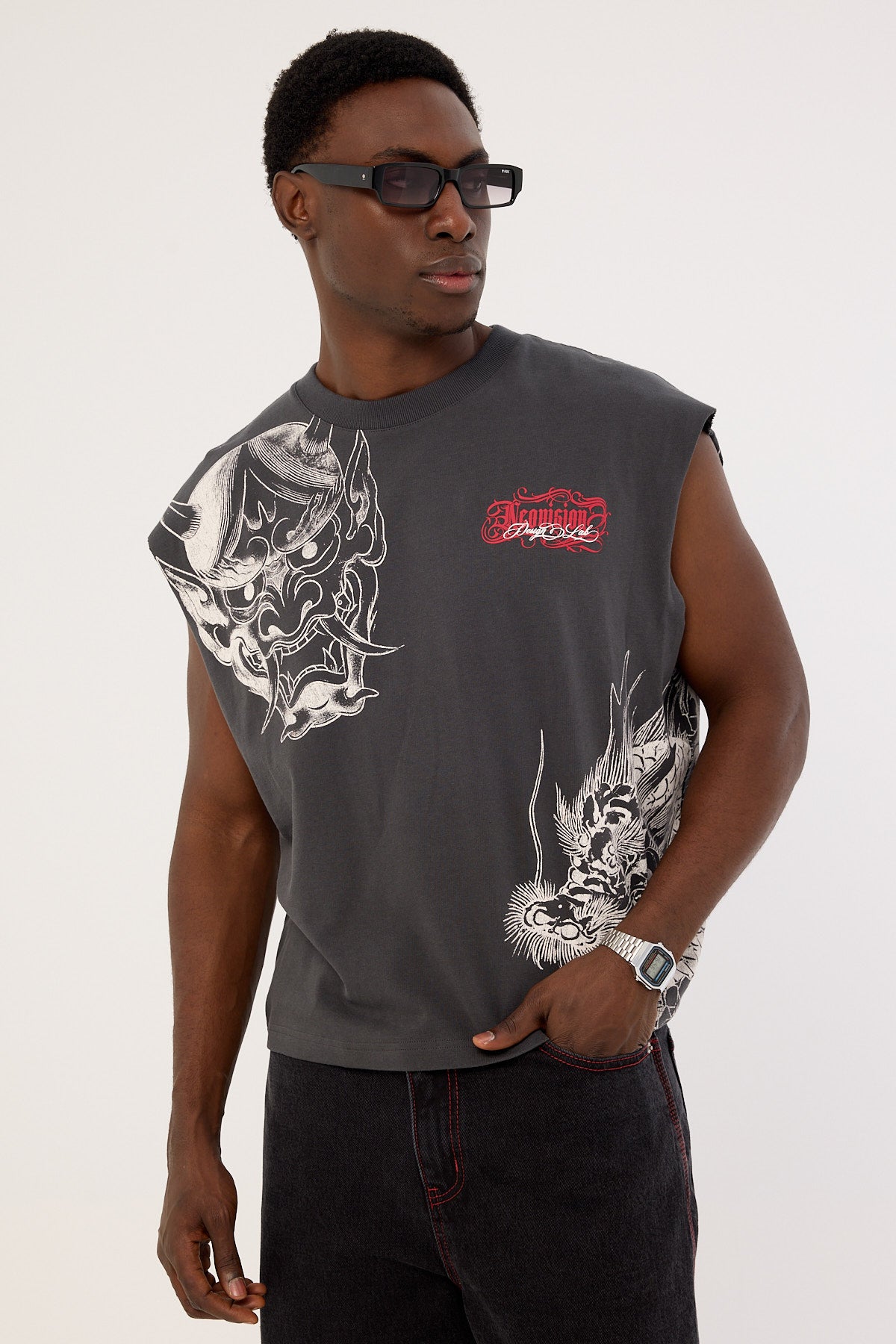 Neovision Yokai Cropped Muscle Tank Ash Black