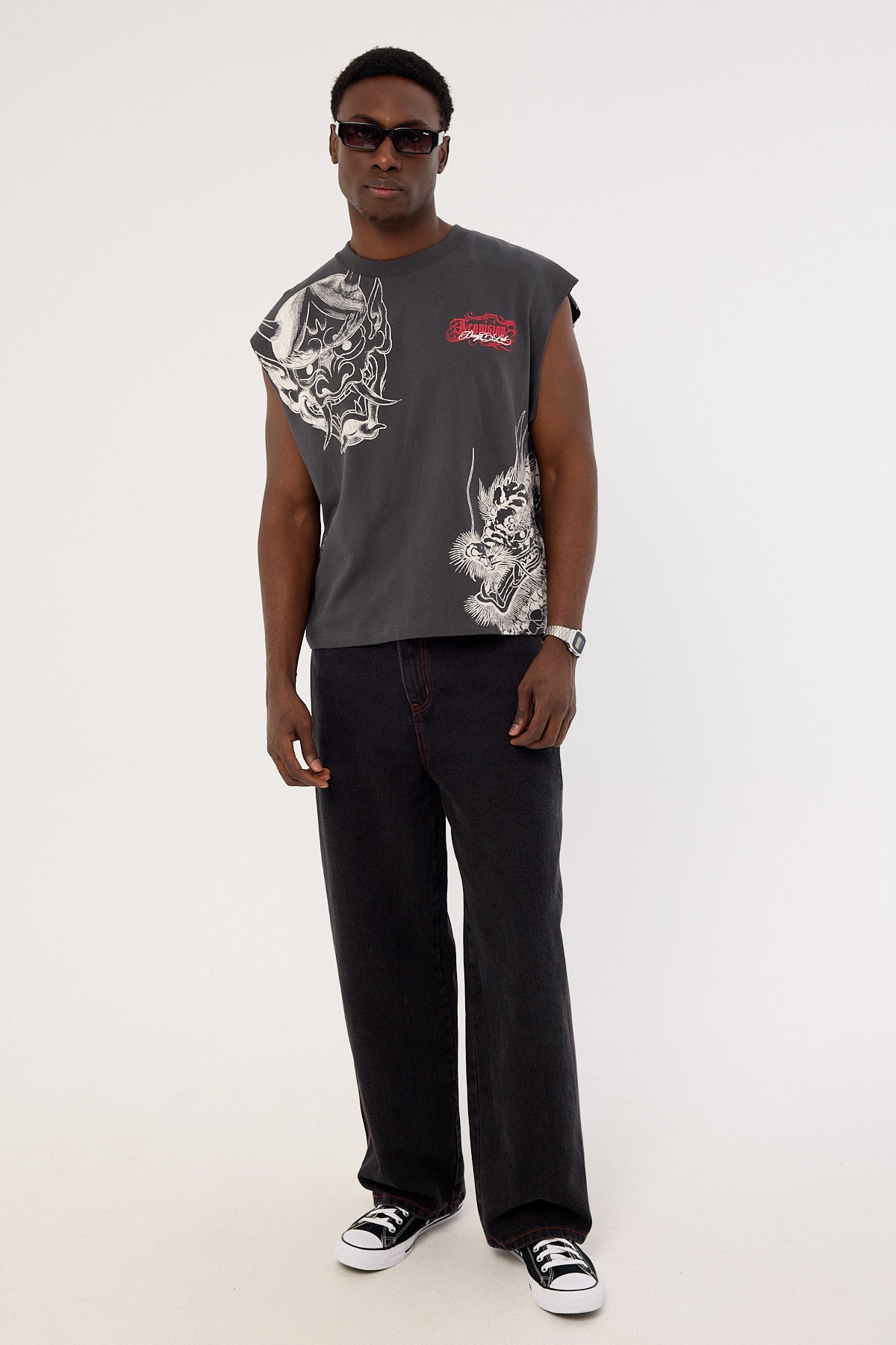 Neovision Yokai Cropped Muscle Tank Ash Black