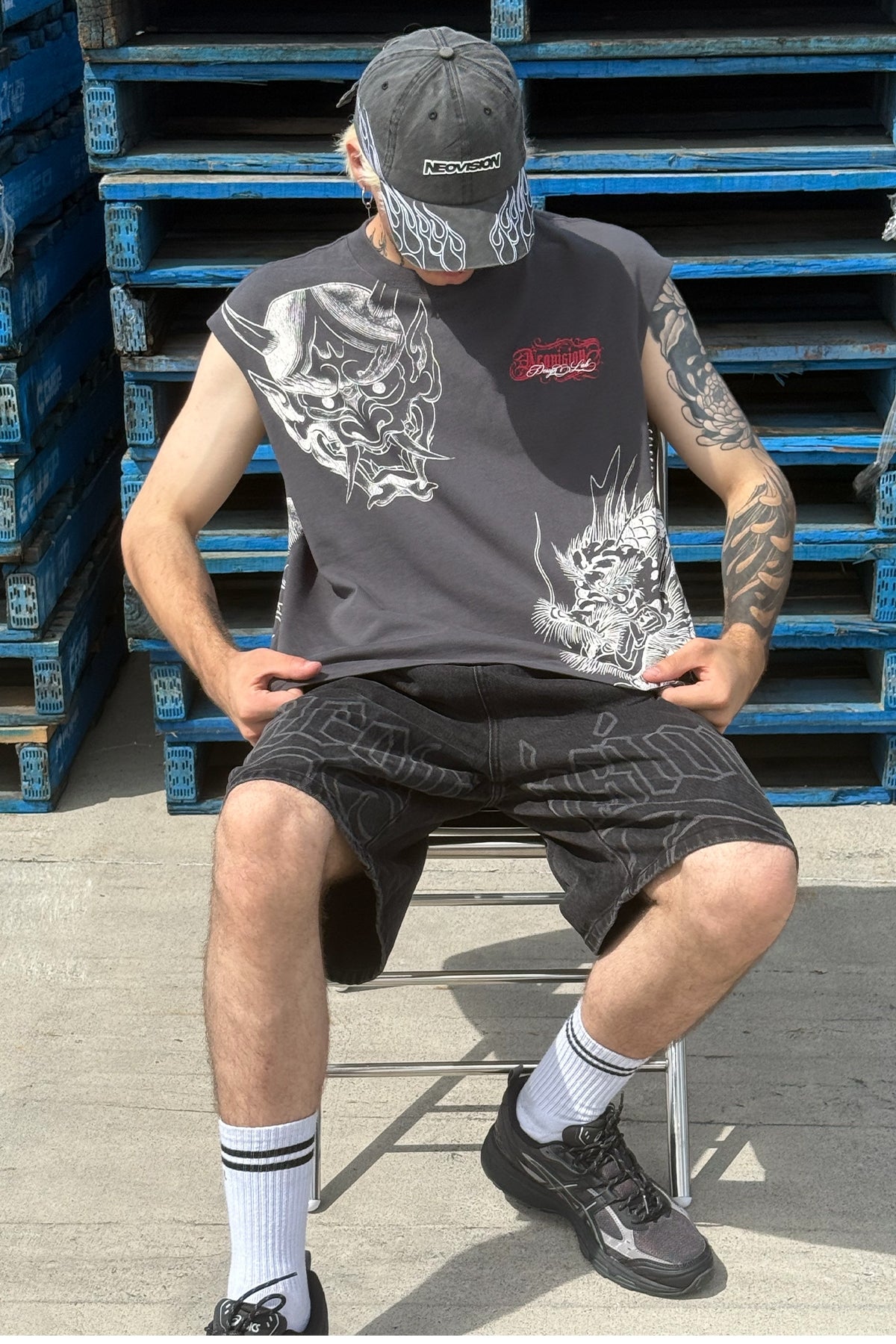 Neovision Yokai Cropped Muscle Tank Ash Black