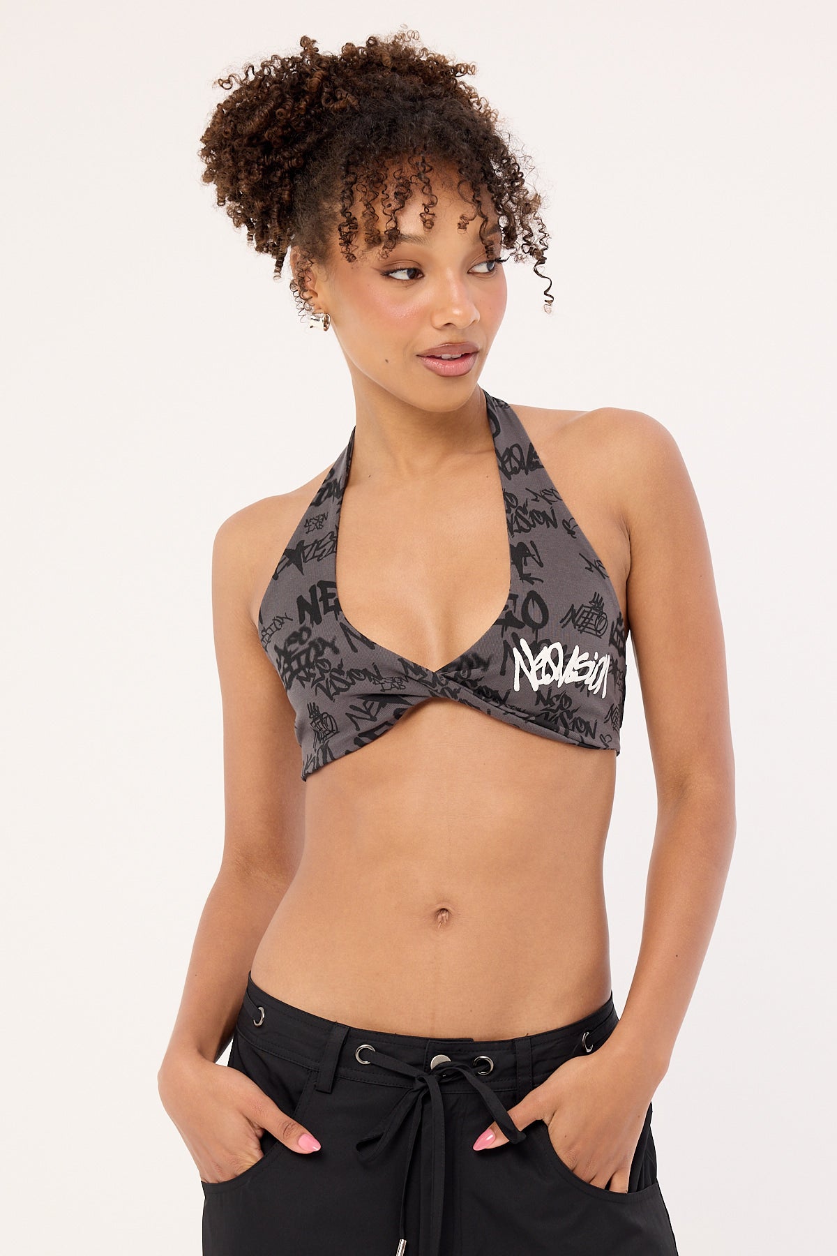 Neovision Tagger Halter Bralette Washed Black