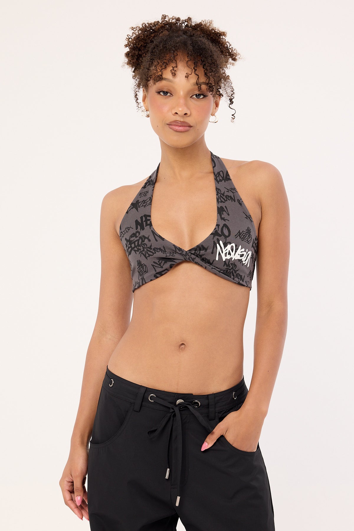 Neovision Tagger Halter Bralette Washed Black