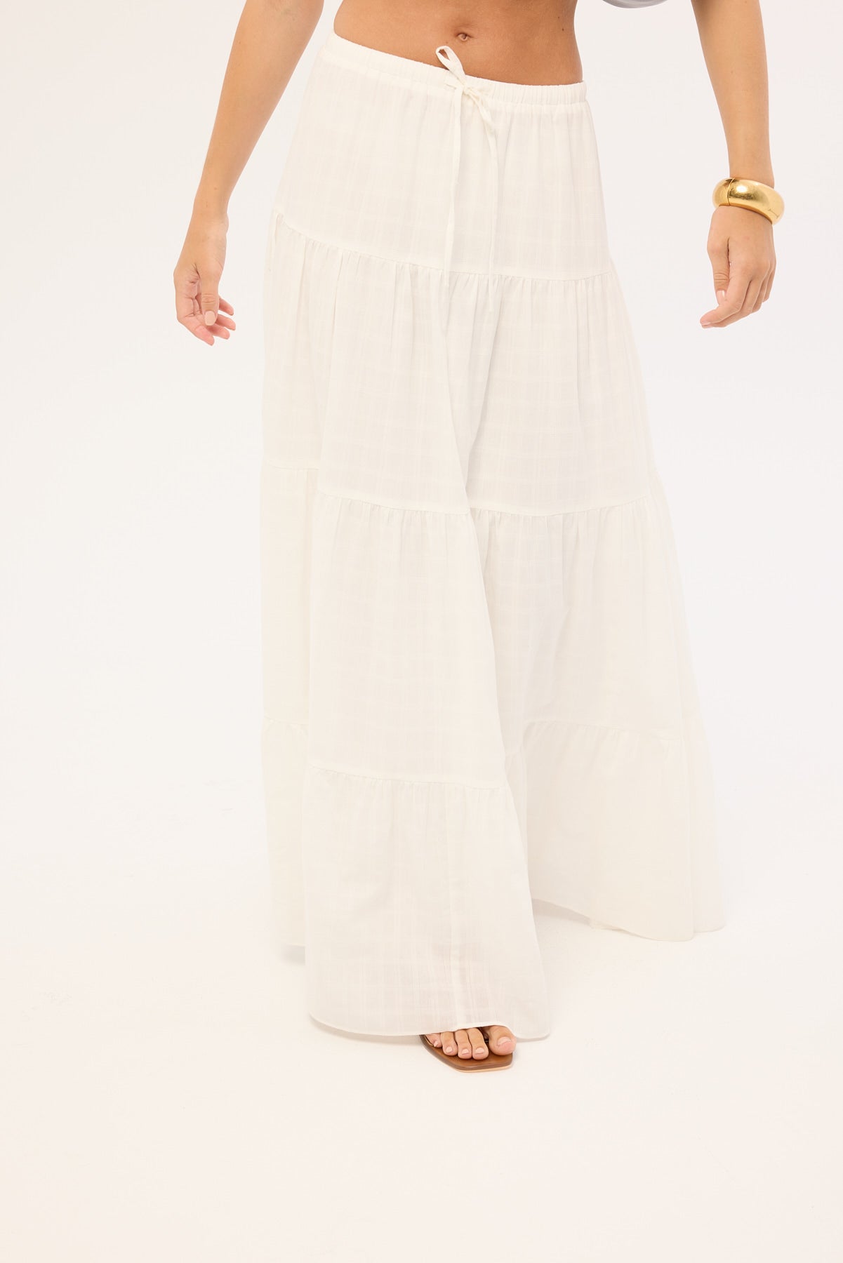 Luck & Trouble Alessia Tiered Maxi Skirt White