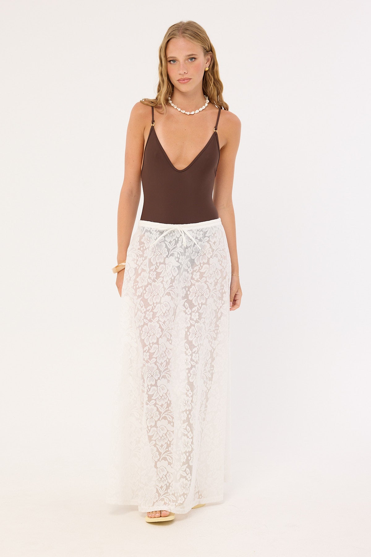 Luck & Trouble Yuri Lace Maxi Skirt White