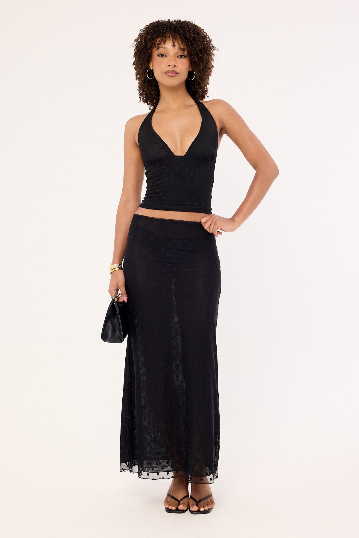 Luck & Trouble Bowie Sheer Polka Maxi Skirt Black