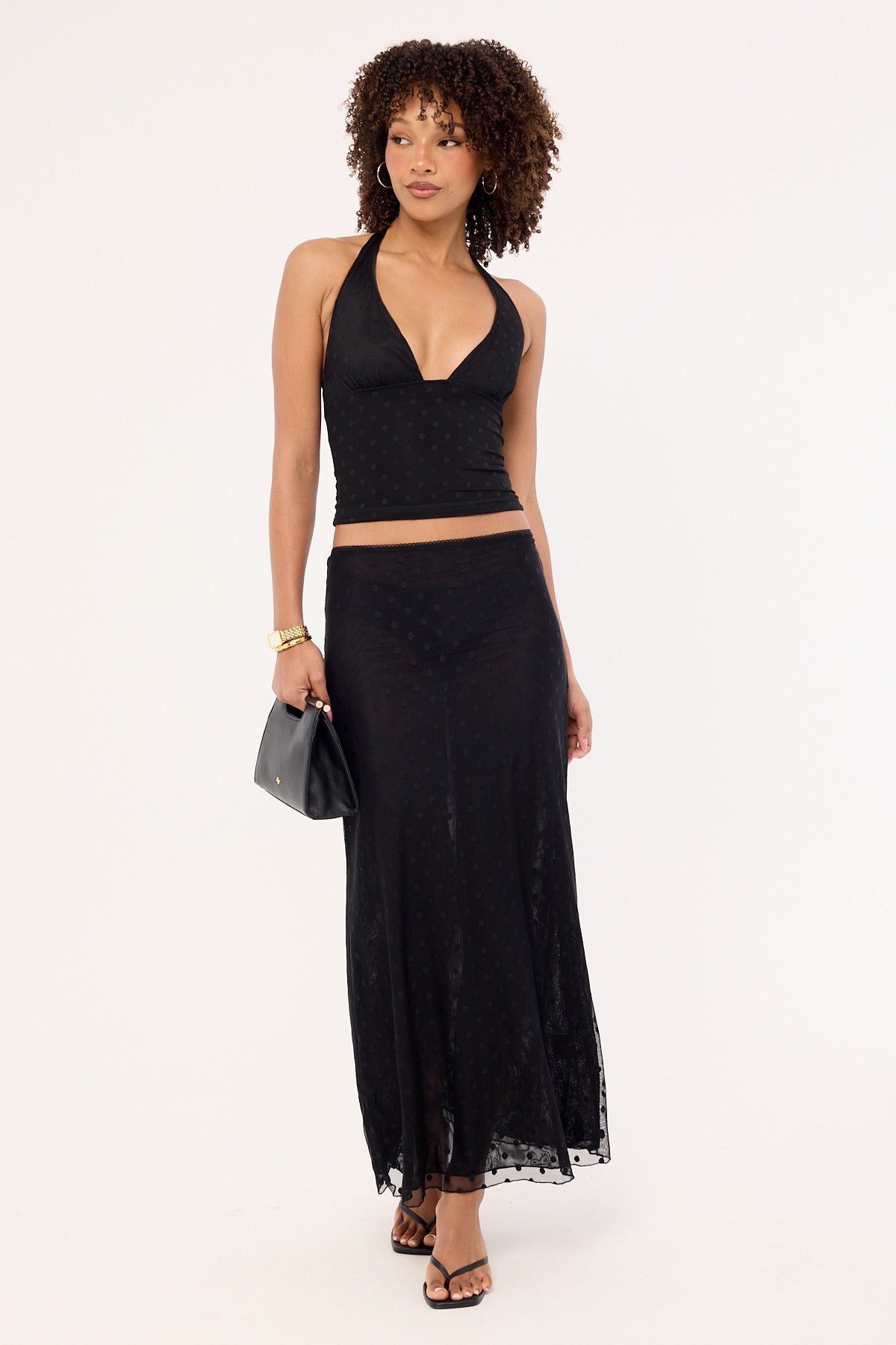Luck & Trouble Bowie Sheer Polka Maxi Skirt Black