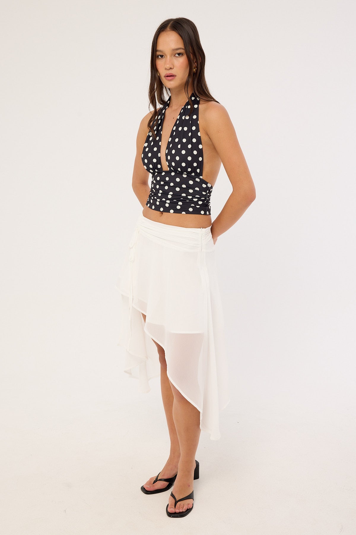 Luck & Trouble Milena Asymmetrical Midi Skirt White