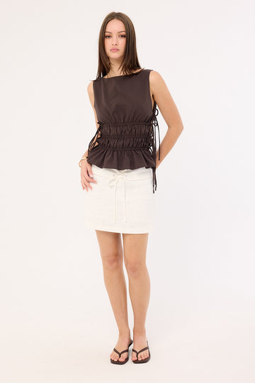 Perfect Stranger Abby Linen Mid Rise Skort White