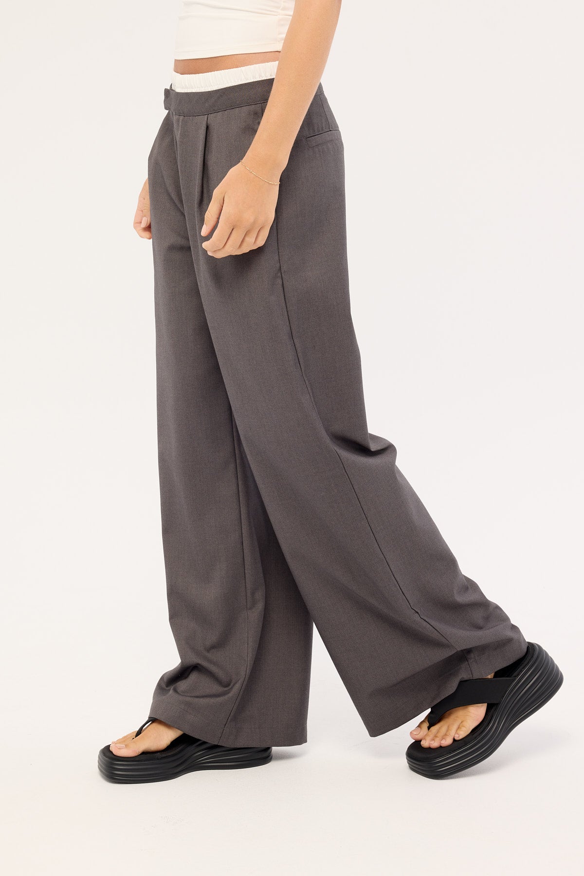 Luck & Trouble Double Waistband Straight Leg Pant Grey