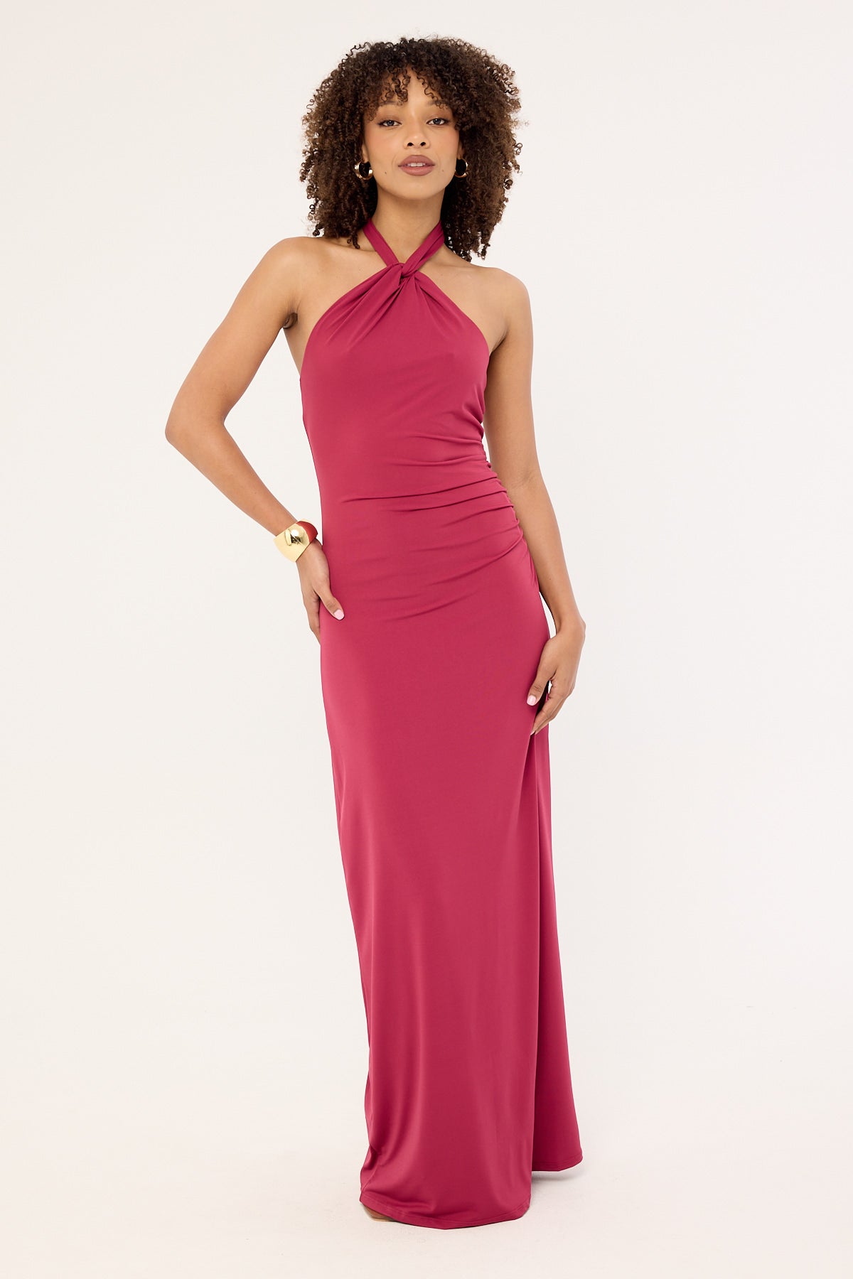 Perfect Stranger Isla Halter Twist Maxi Dress Burgundy