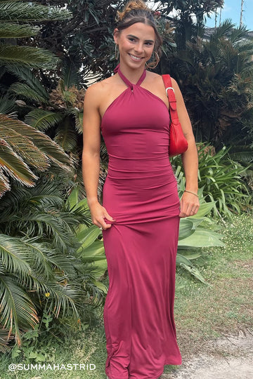 Perfect Stranger Isla Halter Twist Maxi Dress Burgundy