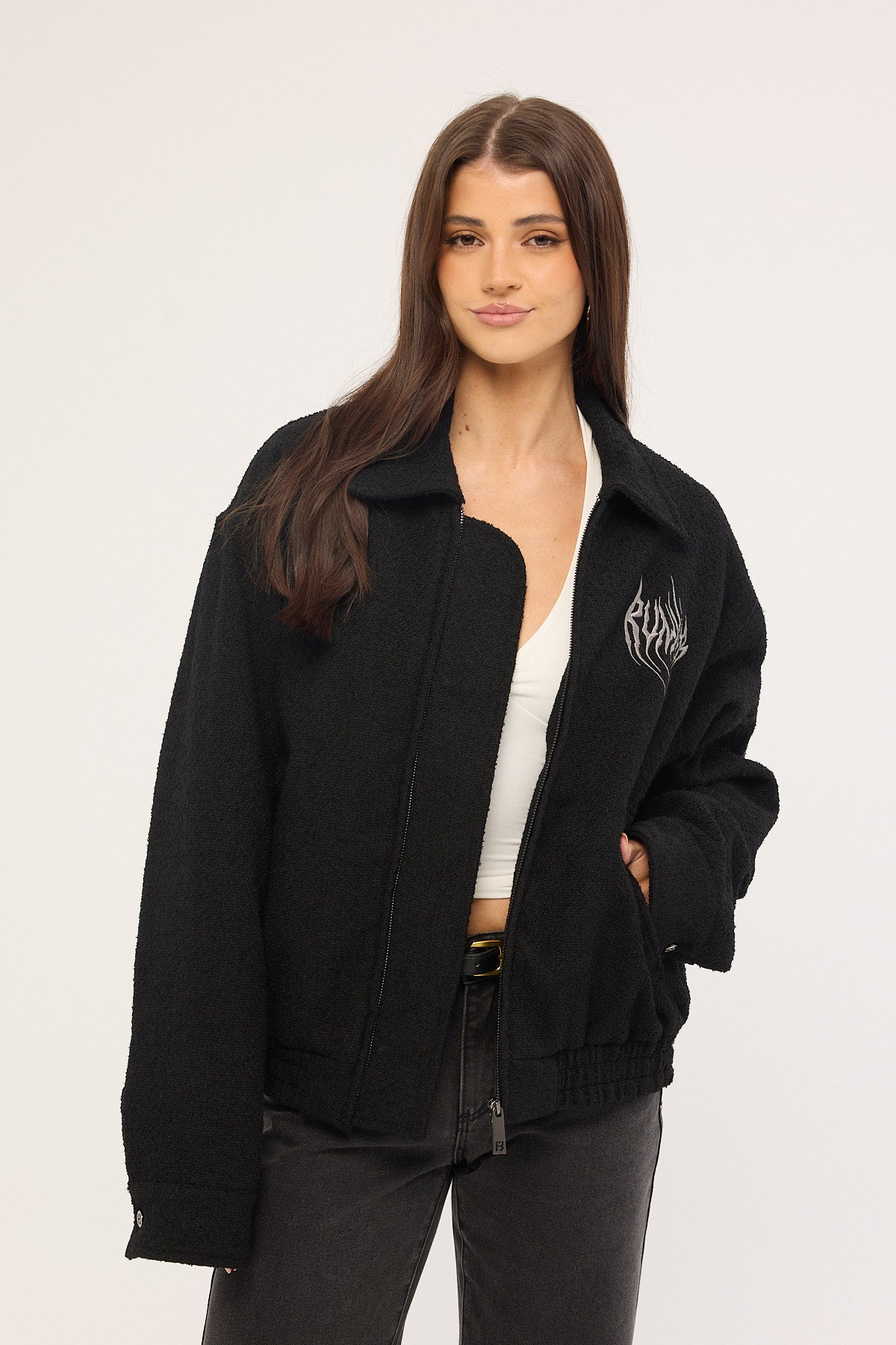 Front Runner Boucle Bomber Jacket Black