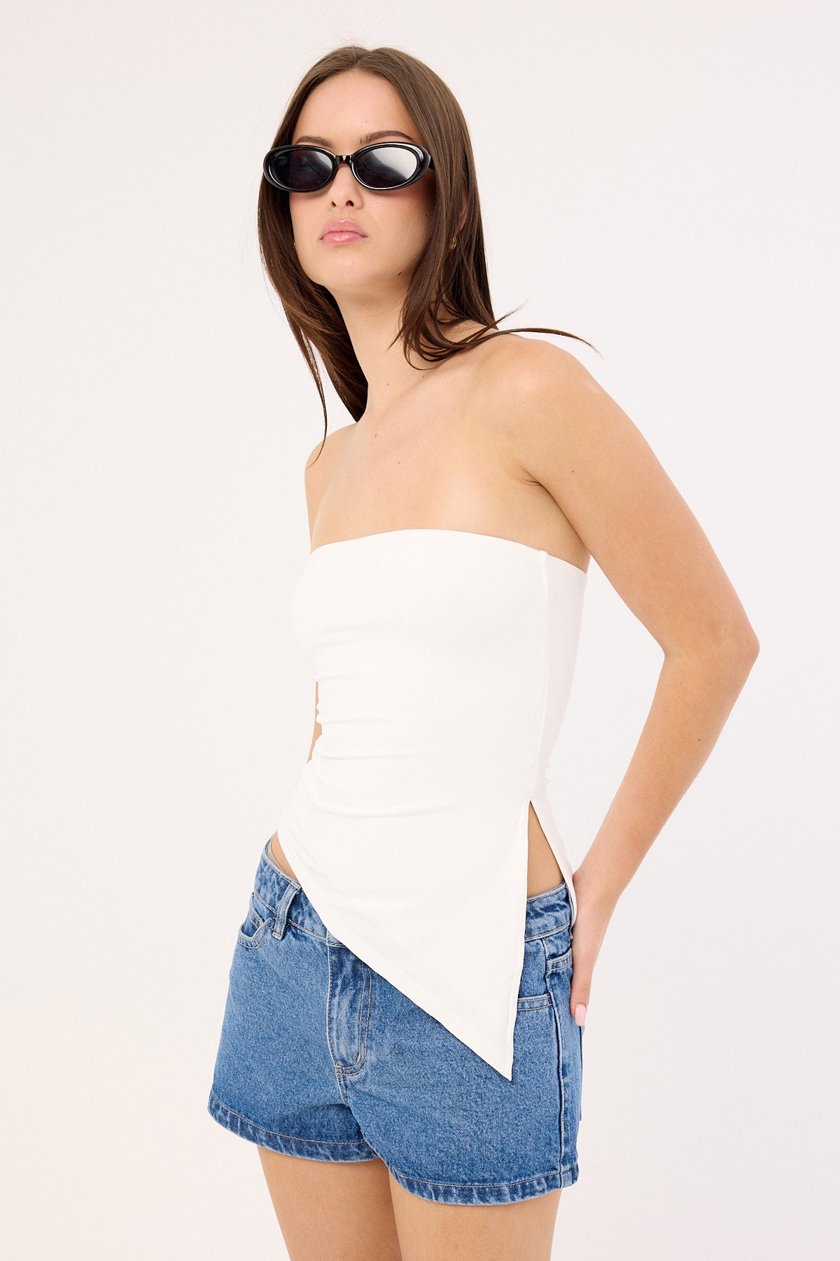 Luck & Trouble Halle Low Rise Denim Short Mid Blue Denim