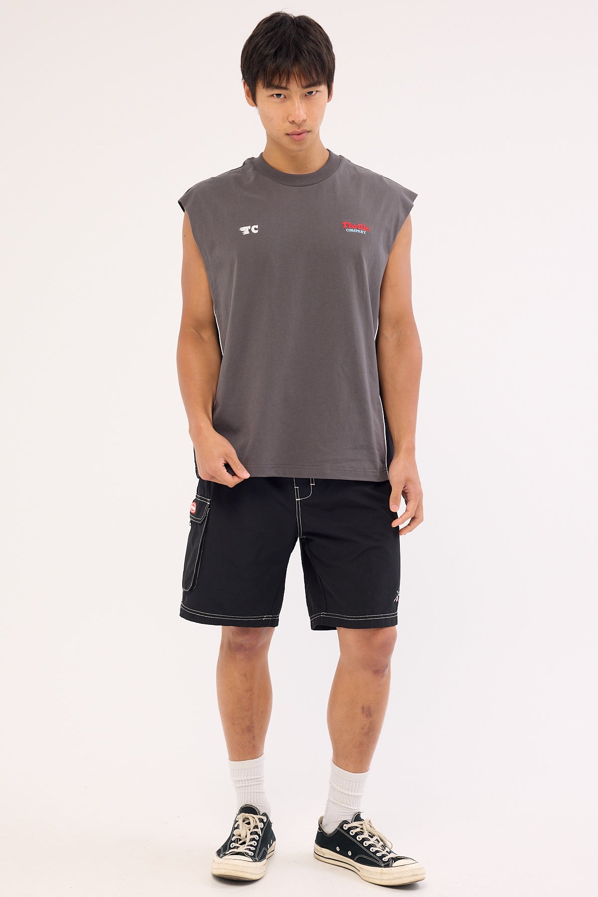 Thrills Beginning Anarchy Box Fit Oversize Cropped Muscle Tee Merch Black