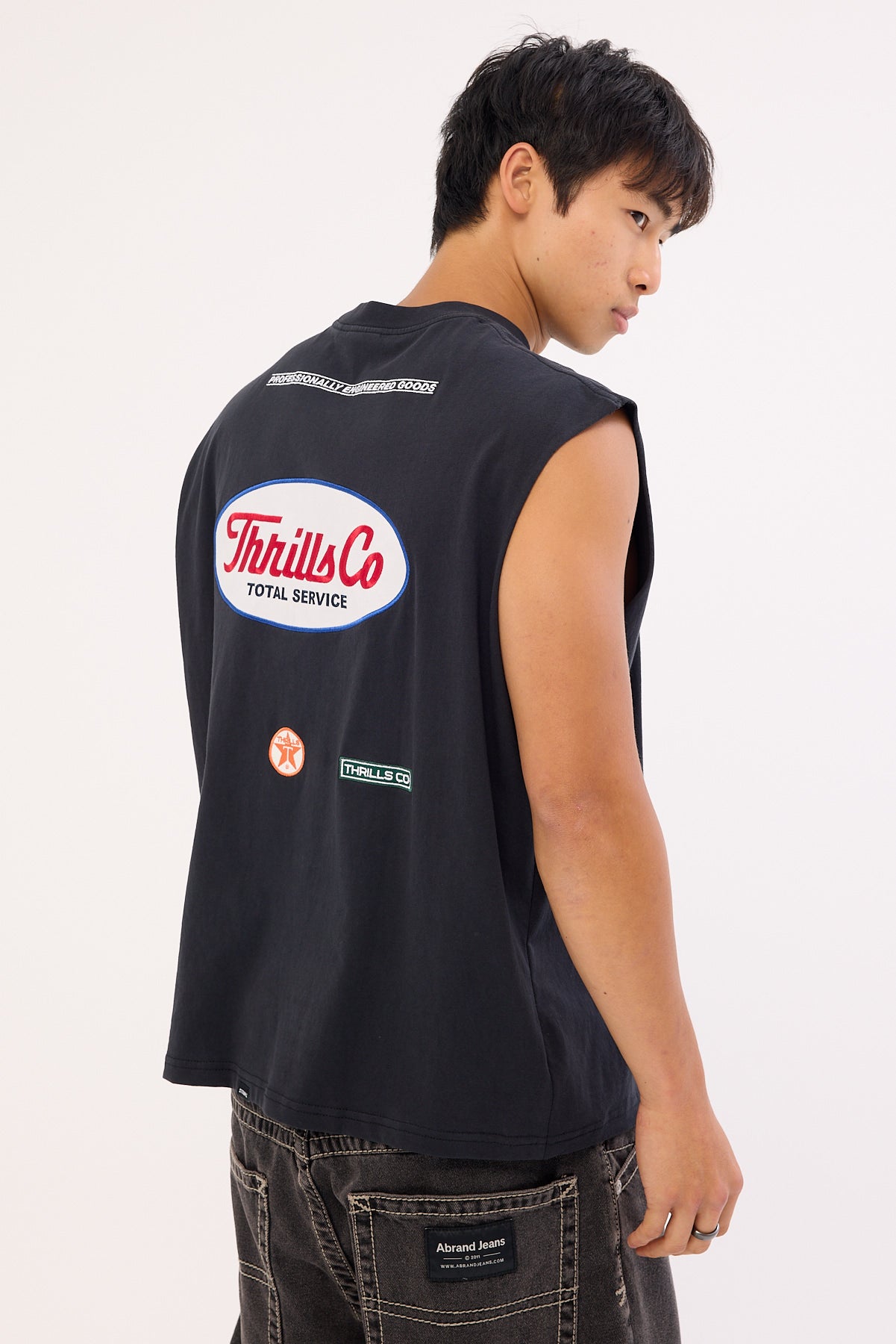 Thrills Double Time Box Fit Oversize Cropped Muscle Tee Twighlight Black