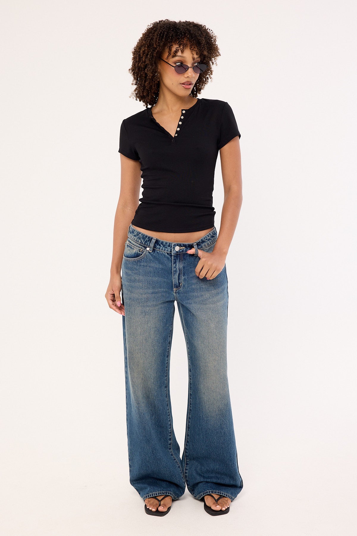 L&t Button Front T-shirt Black