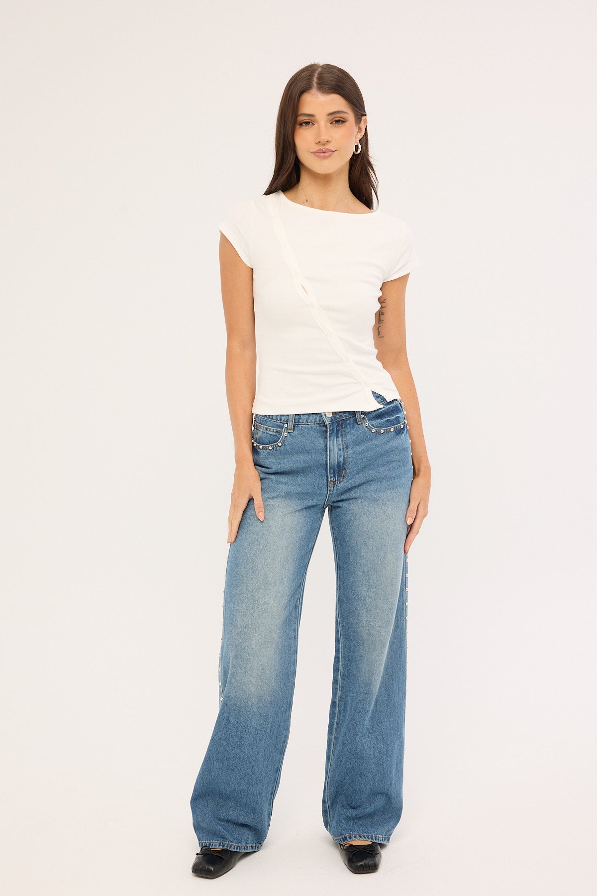 Luck & Trouble Brynn Button T-shirt Off White