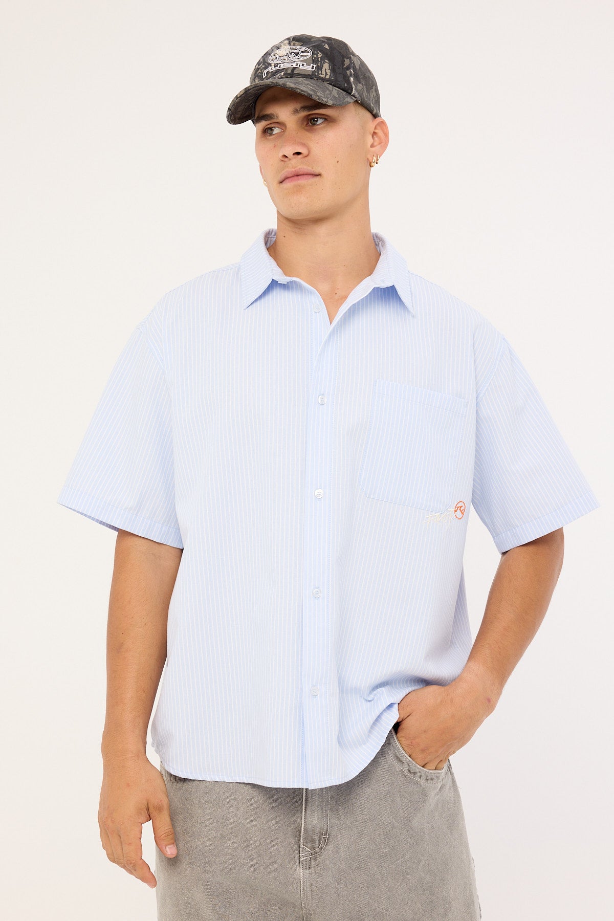 Rusty Hoodus Pinstripe Shirt Sky Blue