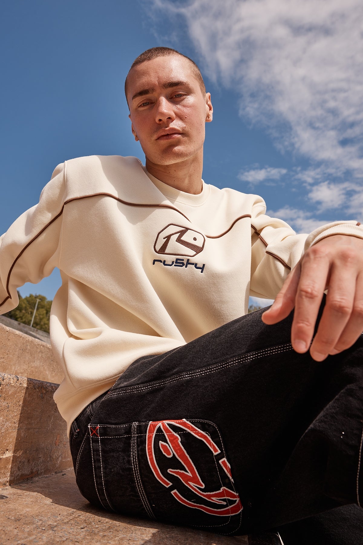 Rusty Bolter Crew Fleece Cream