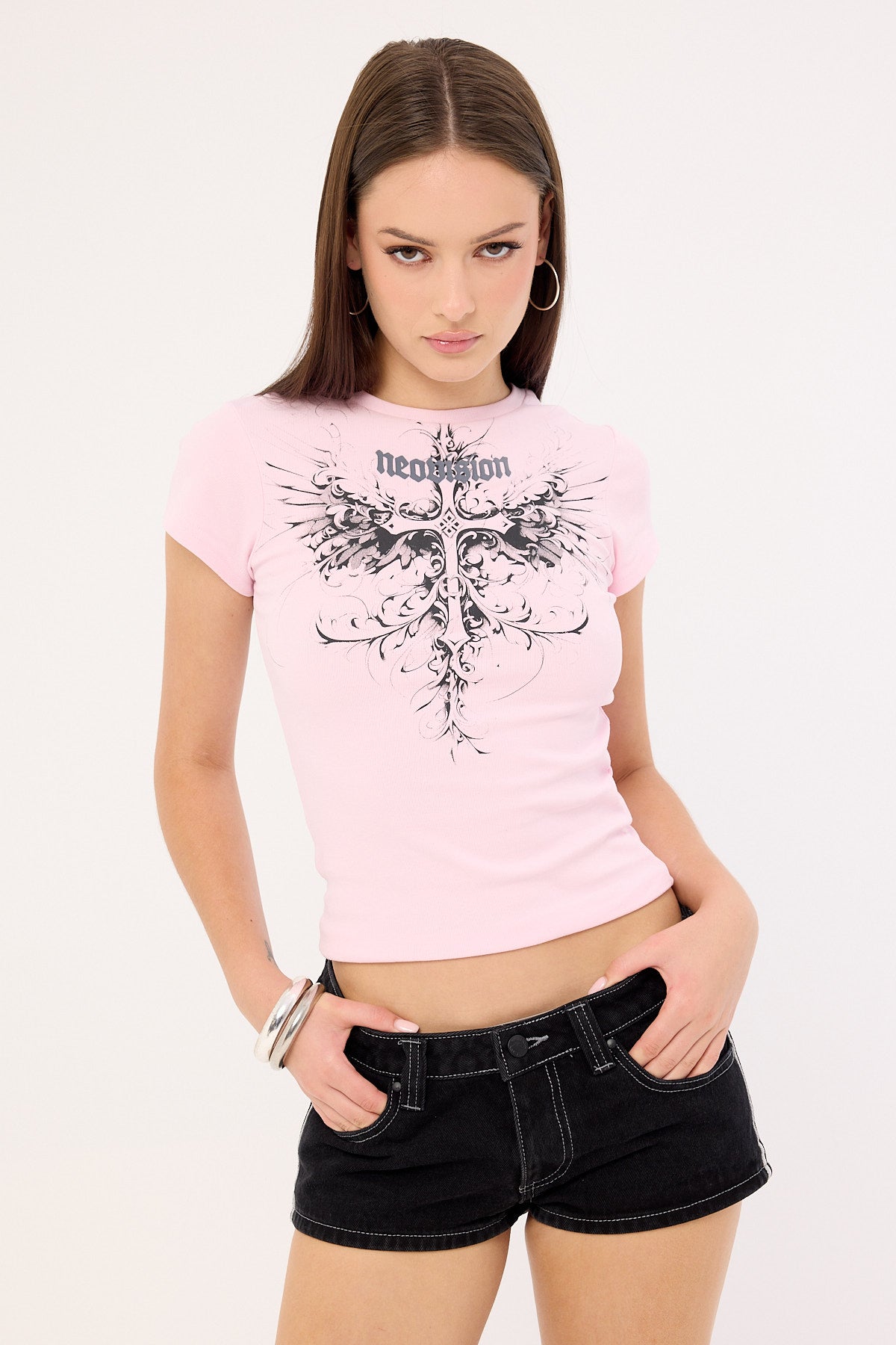 Neovision Fallen Cross Baby Tee Candy Pink