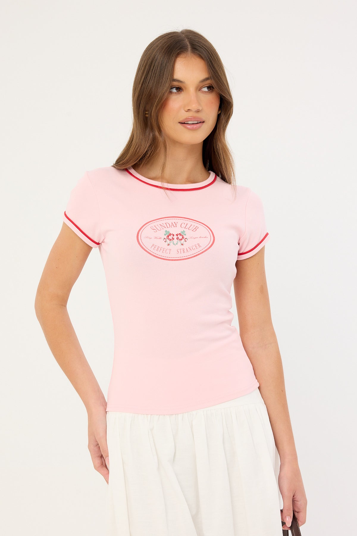Perfect Stranger Sunday Club Longline Cap Sleeve Tee Pink