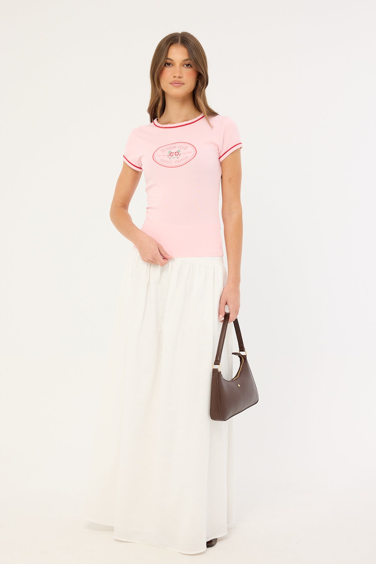 Perfect Stranger Sunday Club Longline Cap Sleeve Tee Pink
