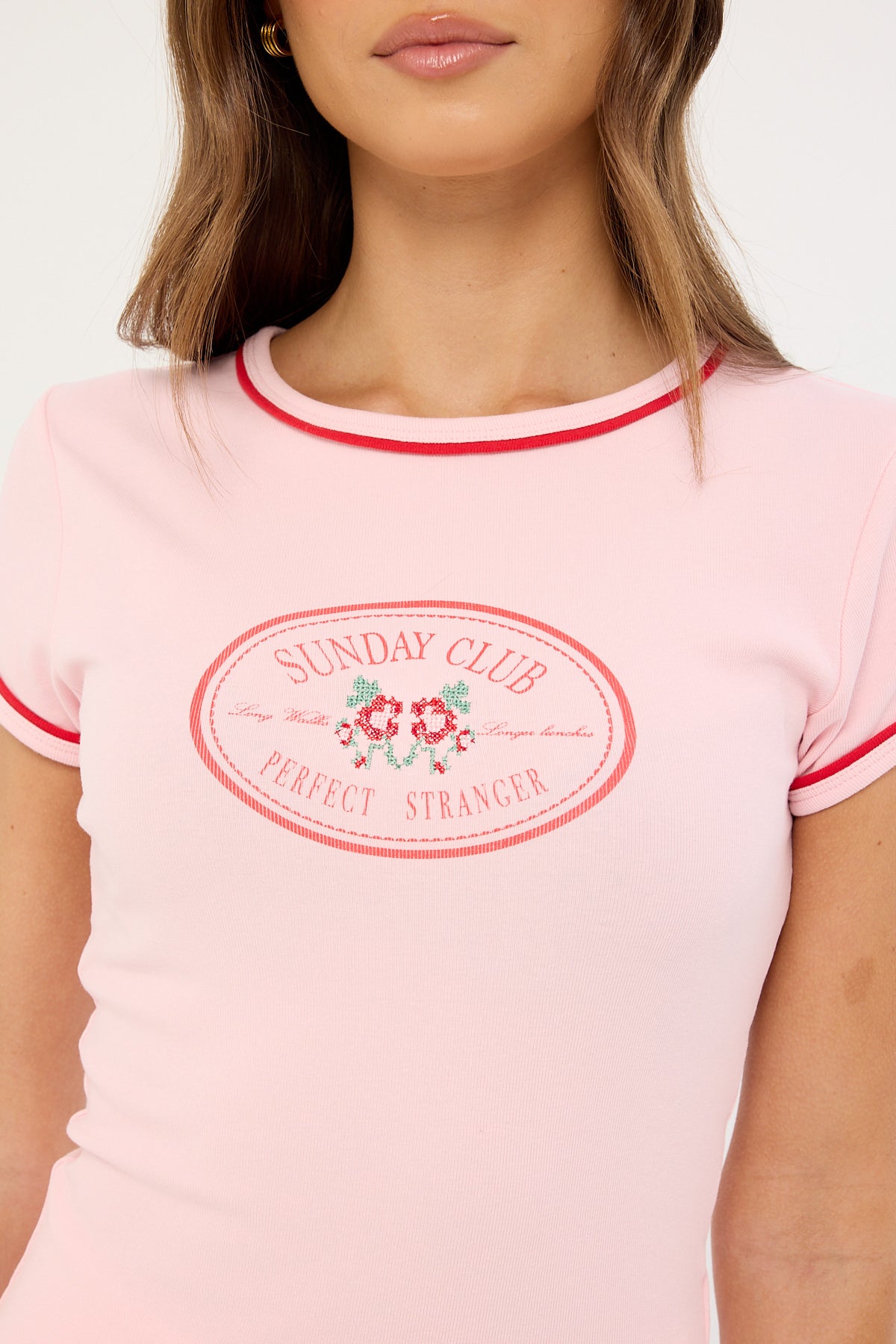 Perfect Stranger Sunday Club Longline Cap Sleeve Tee Pink
