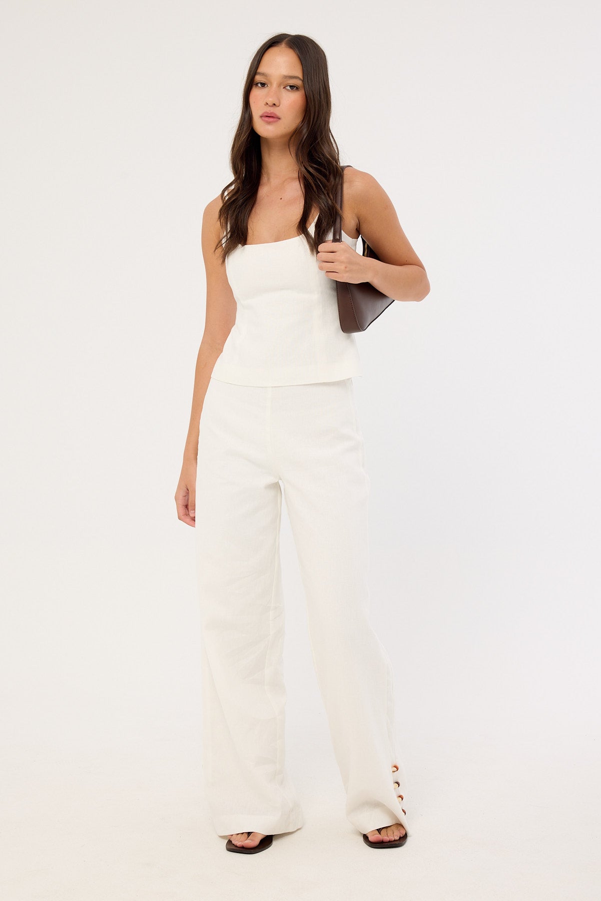 Perfect Stranger Juni Linen Mid Rise Pant White