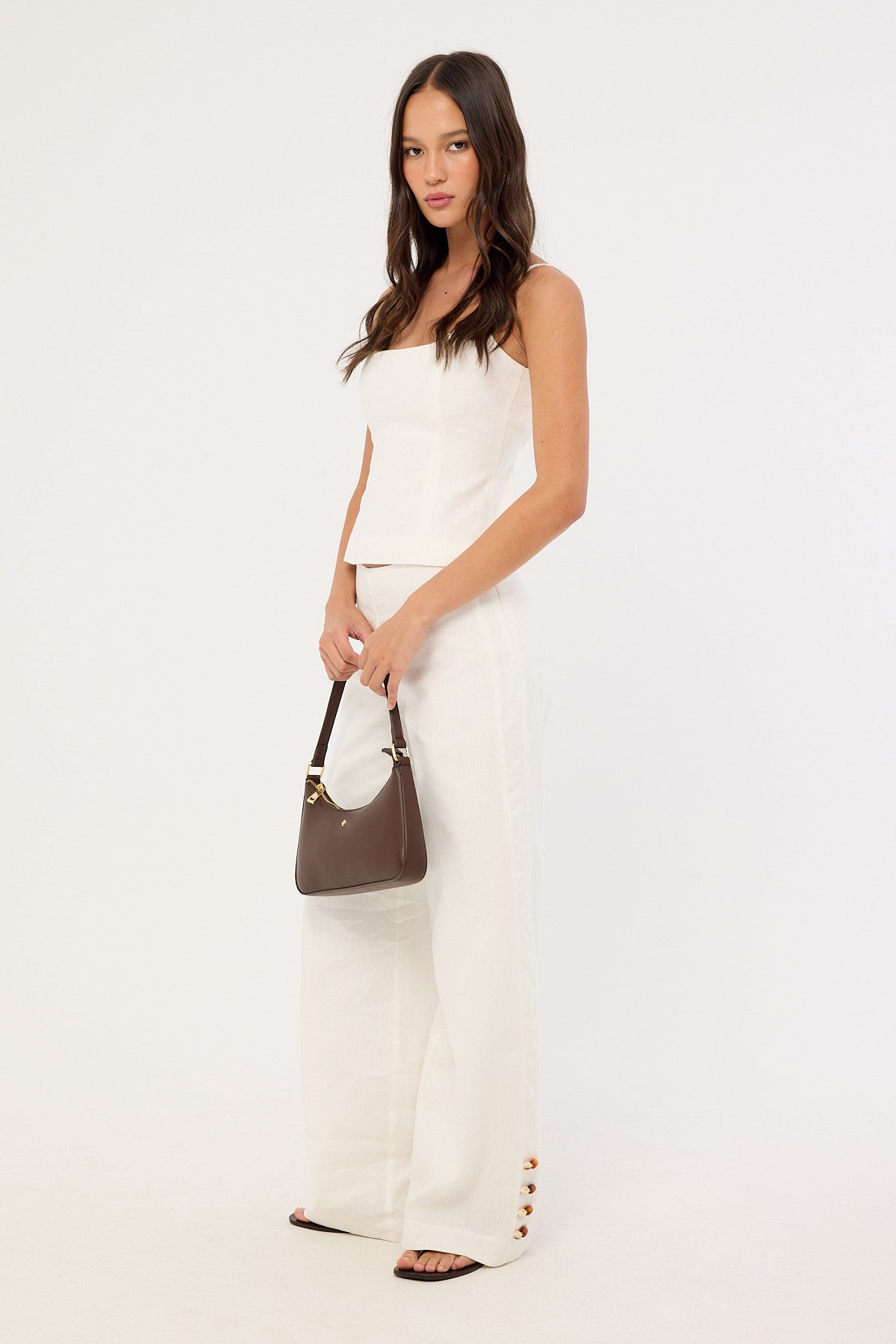 Perfect Stranger Juni Linen Mid Rise Pant White