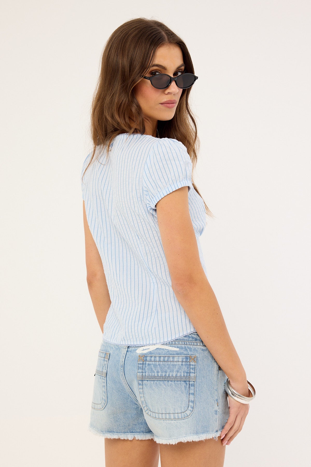 Rusty Montana Short Sleeve Shirt Retro Blue &amp; White