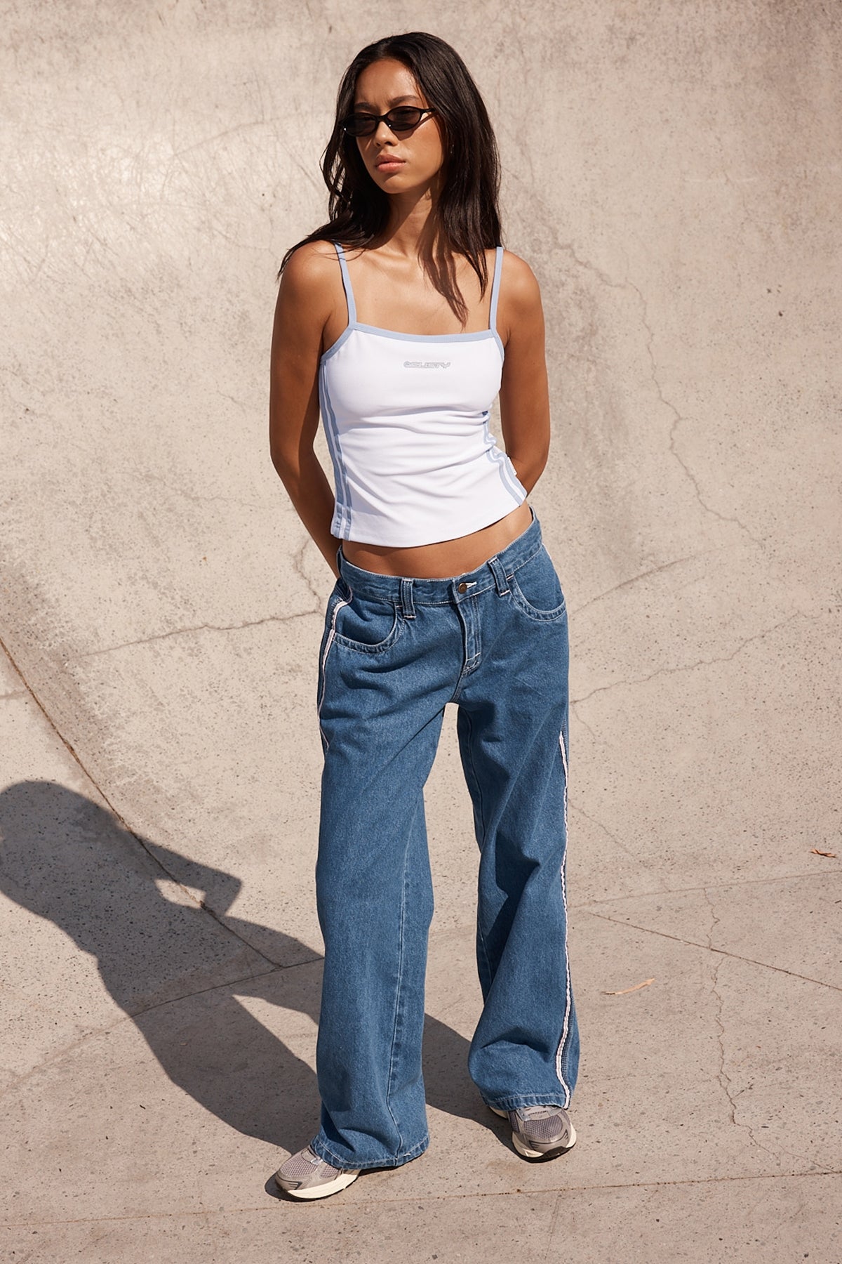 Rusty Carmelo Contrast Cami Top Retro Blue & White