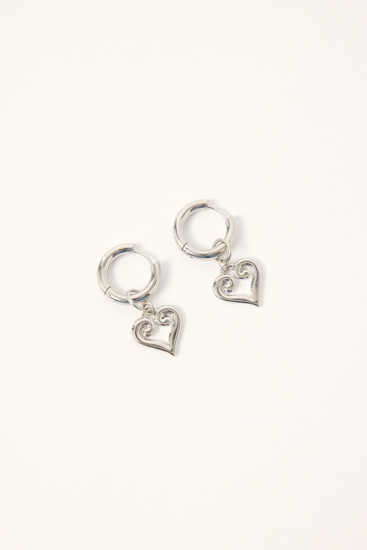 Token Heart Drop Earrings Silver