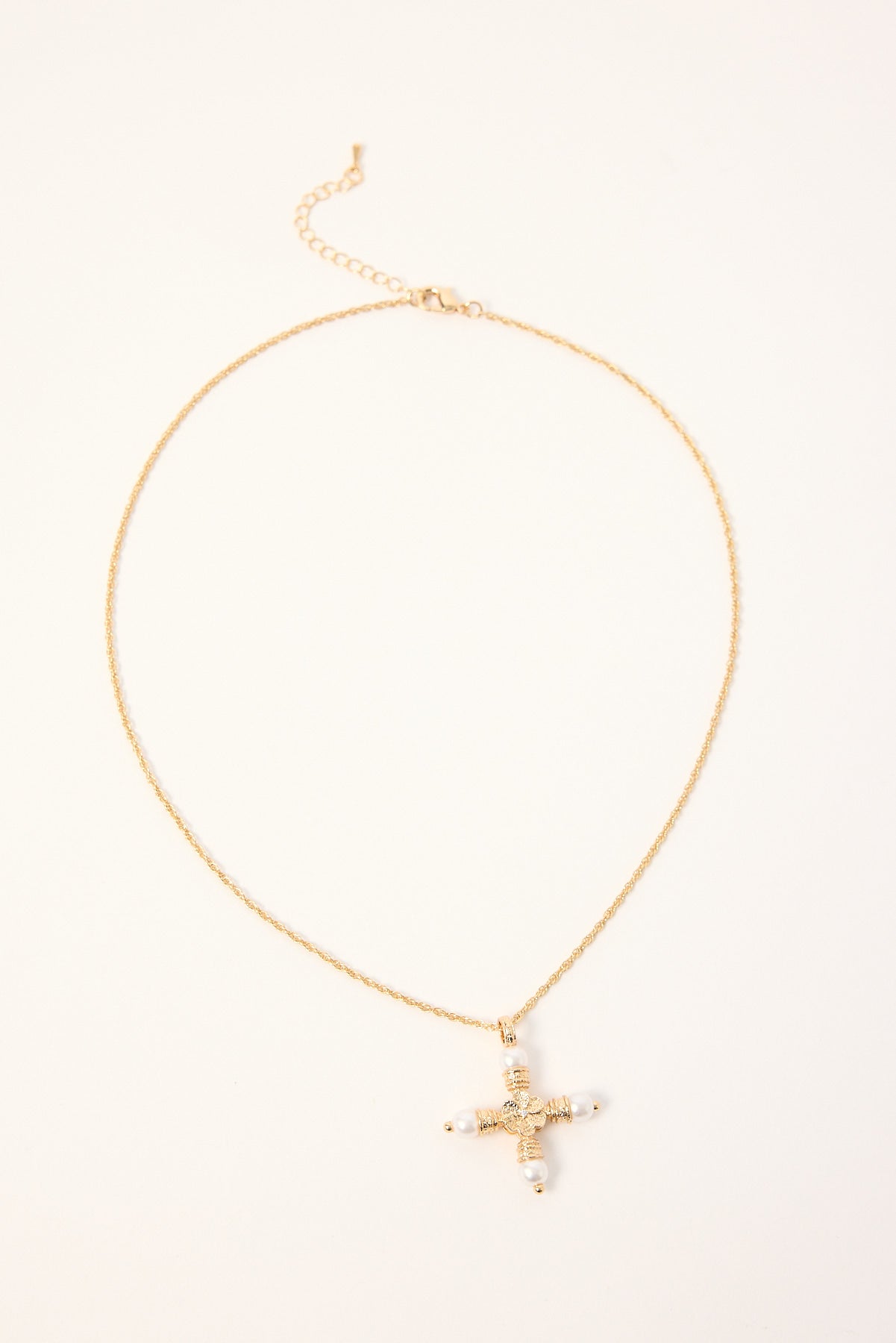 Token Pearl Cross Necklace Gold