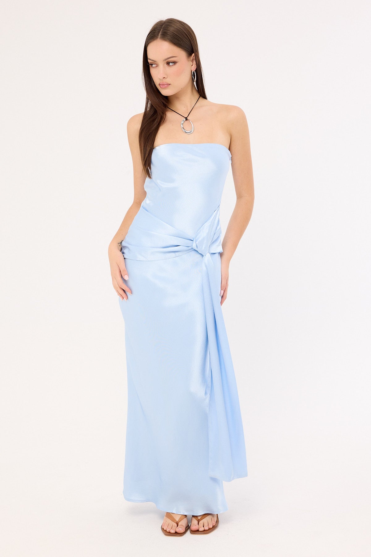 Sndys The Label Angie Tie Front Maxi Dress Baby Blue
