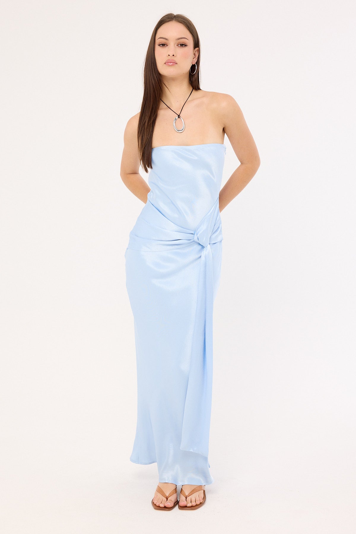 Sndys The Label Angie Tie Front Maxi Dress Baby Blue