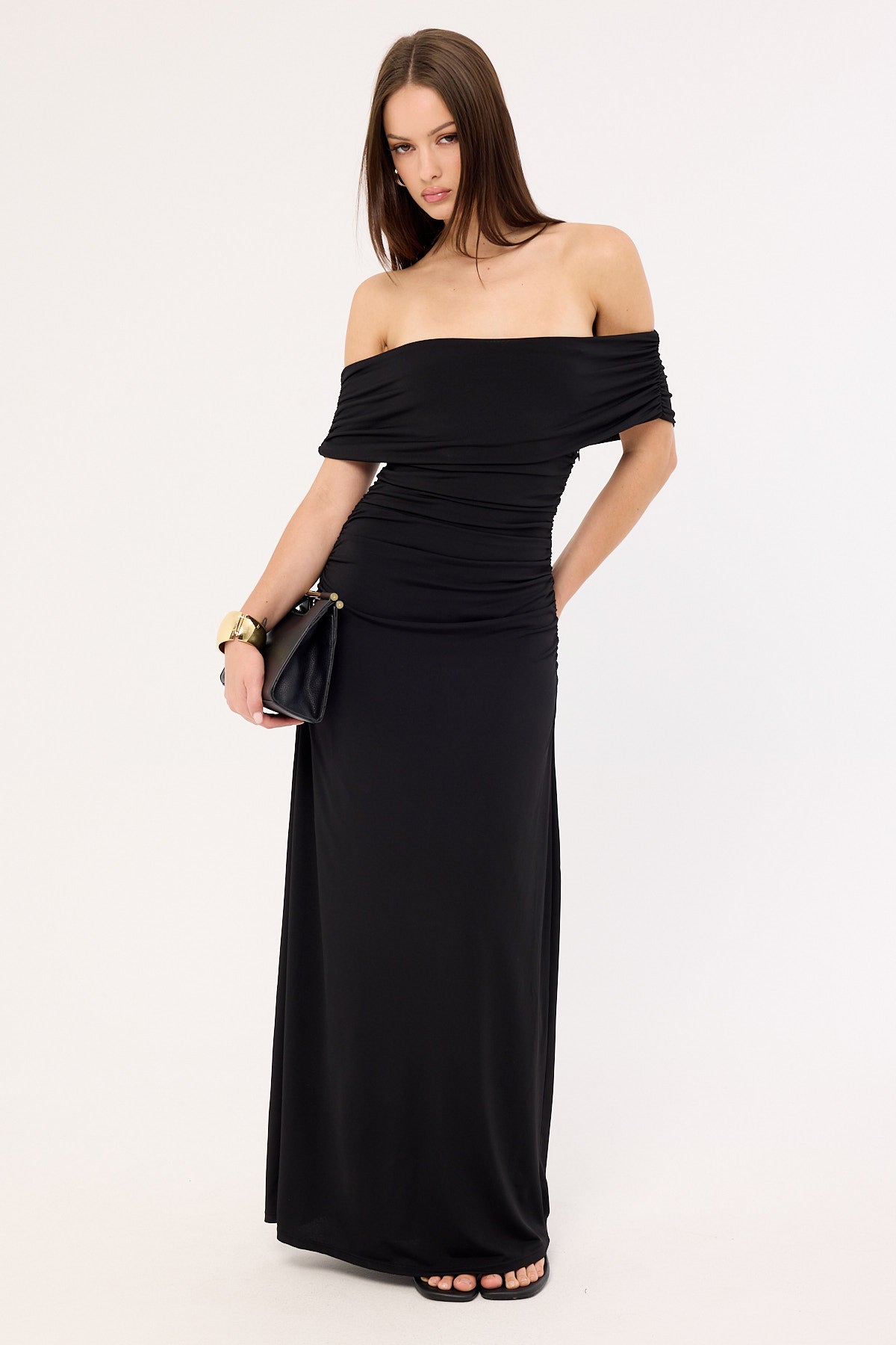 Perfect Stranger Rosetta Off Shoulder Maxi Dress Black