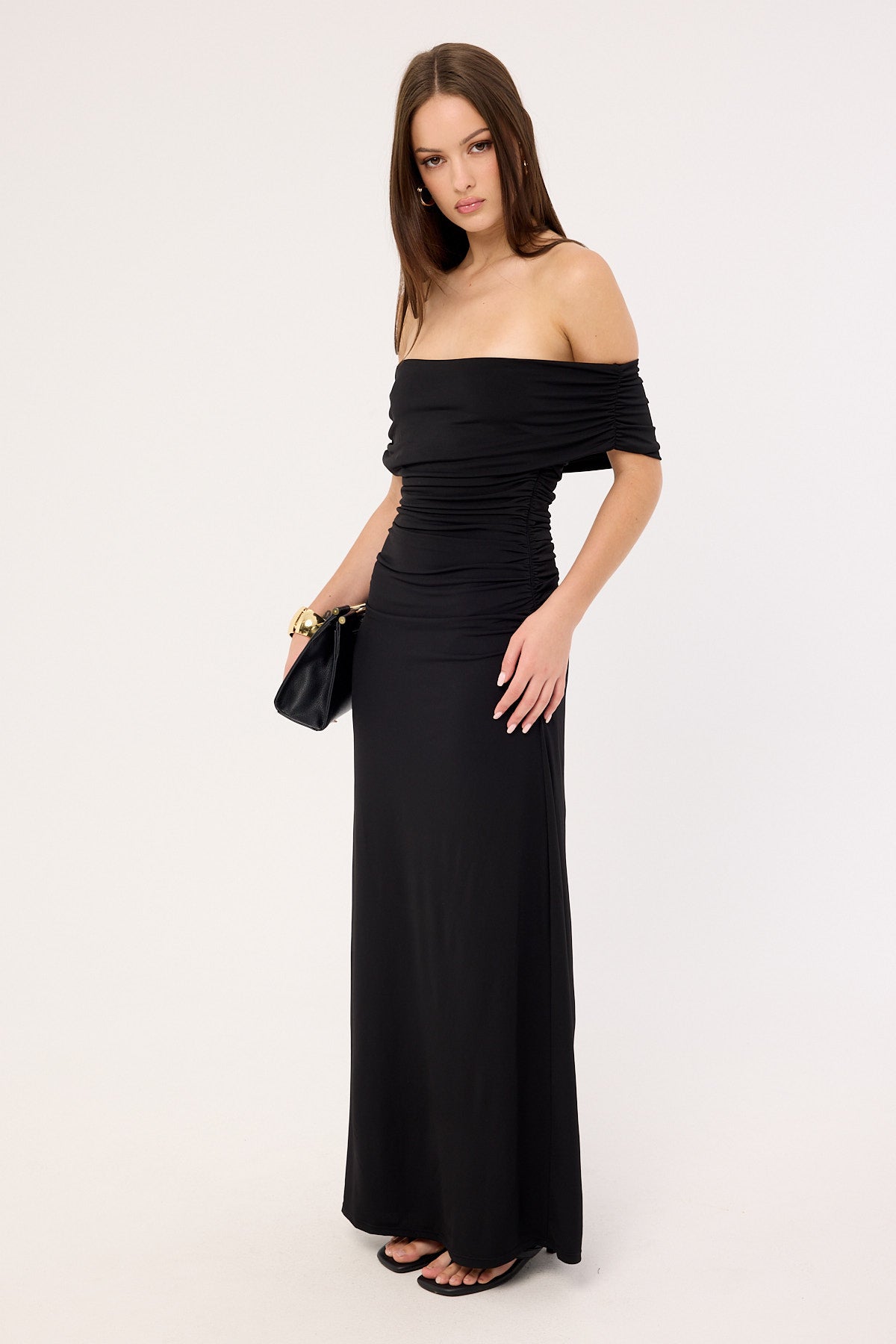 Perfect Stranger Rosetta Off Shoulder Maxi Dress Black