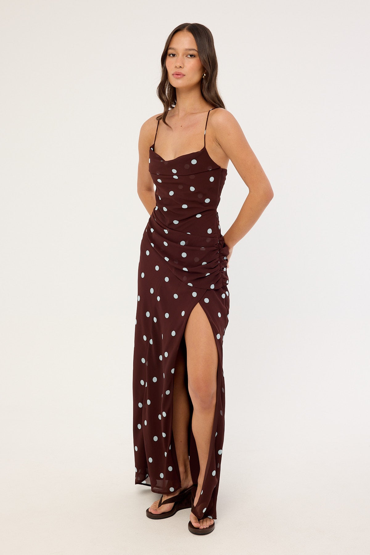 Perfect Stranger Naya Polka Maxi Dress Blue/Brown Polka