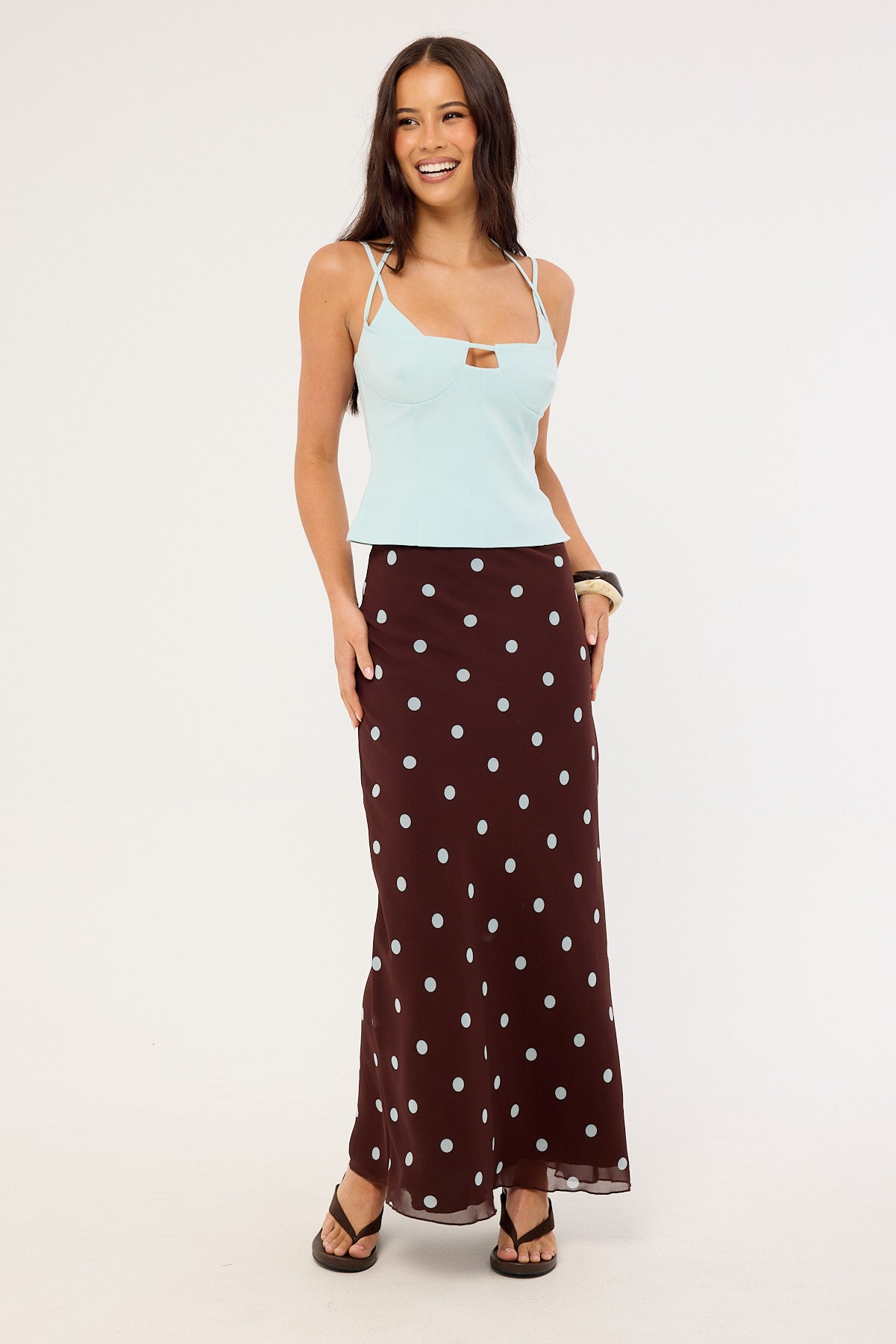 Perfect Stranger Naya Polka Maxi Skirt Blue/Brown Polka
