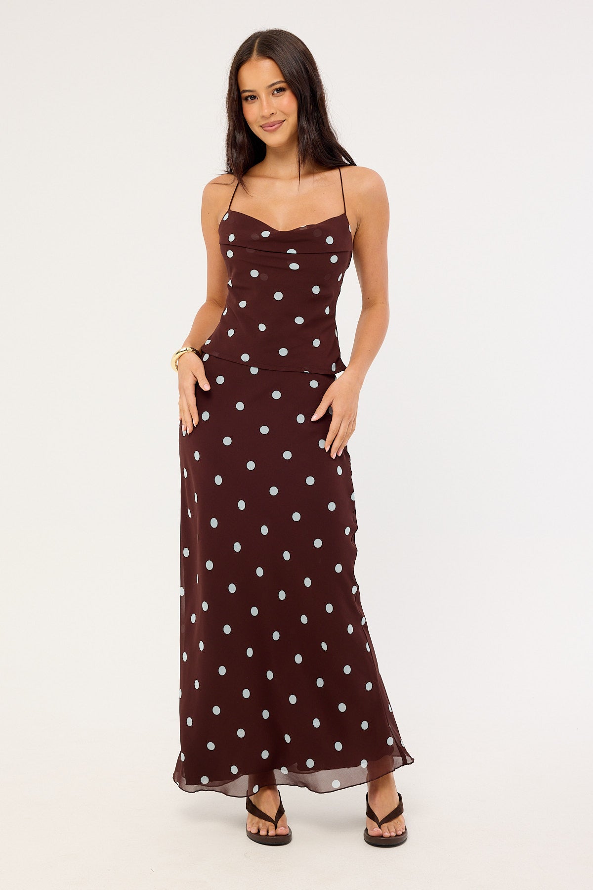 Perfect Stranger Naya Polka Maxi Skirt Blue/Brown Polka