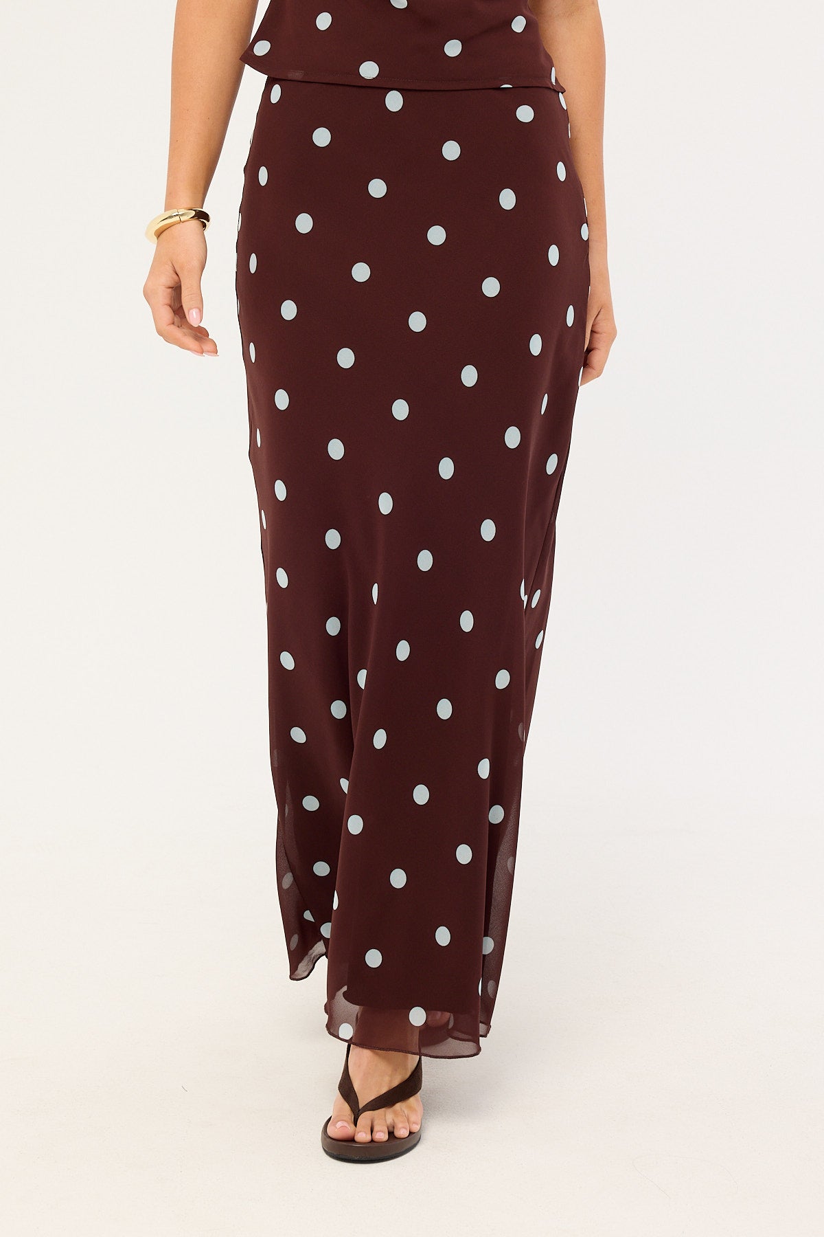 Perfect Stranger Naya Polka Maxi Skirt Blue/Brown Polka