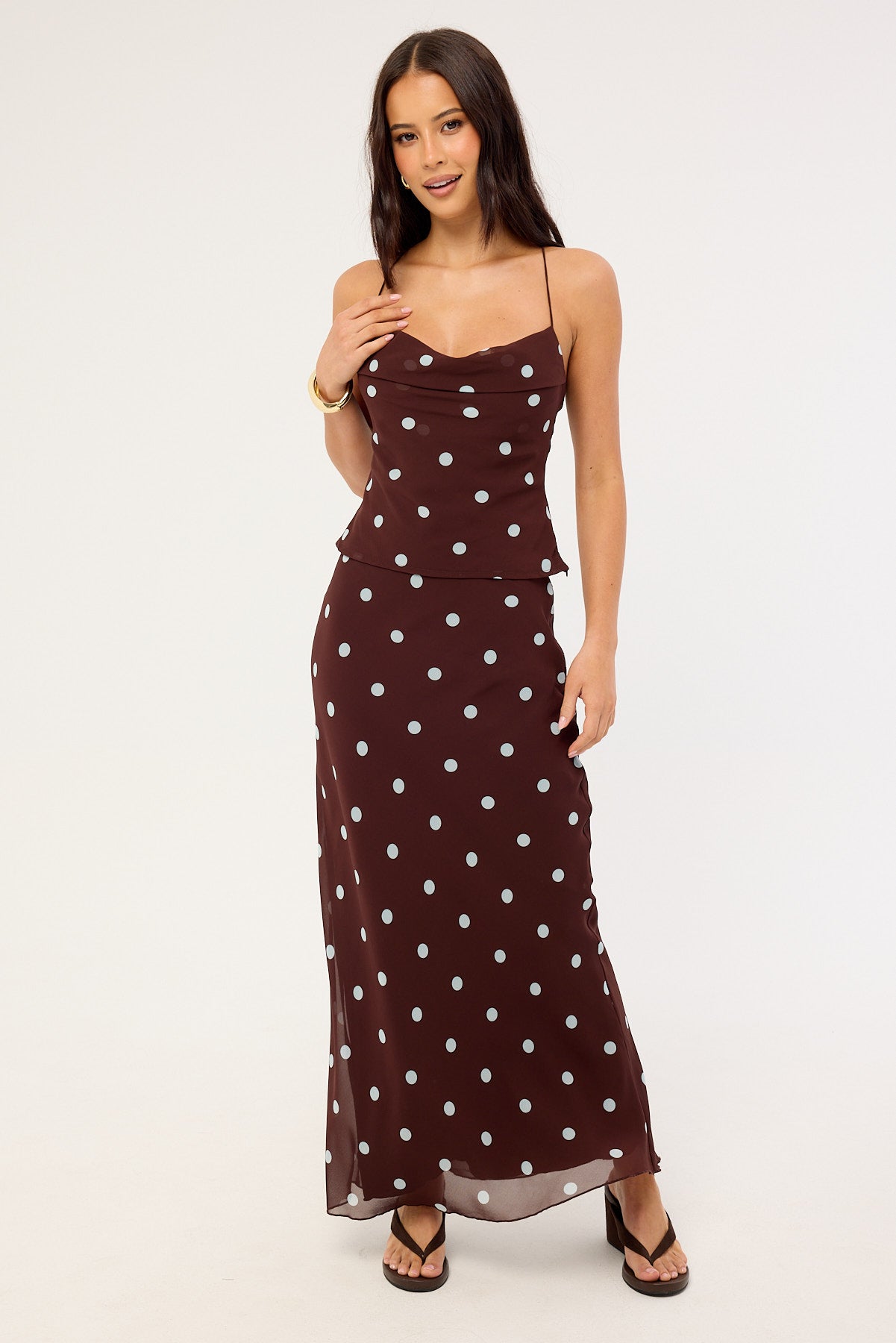 Perfect Stranger Naya Polka Tie Back Top Blue/Brown Polka