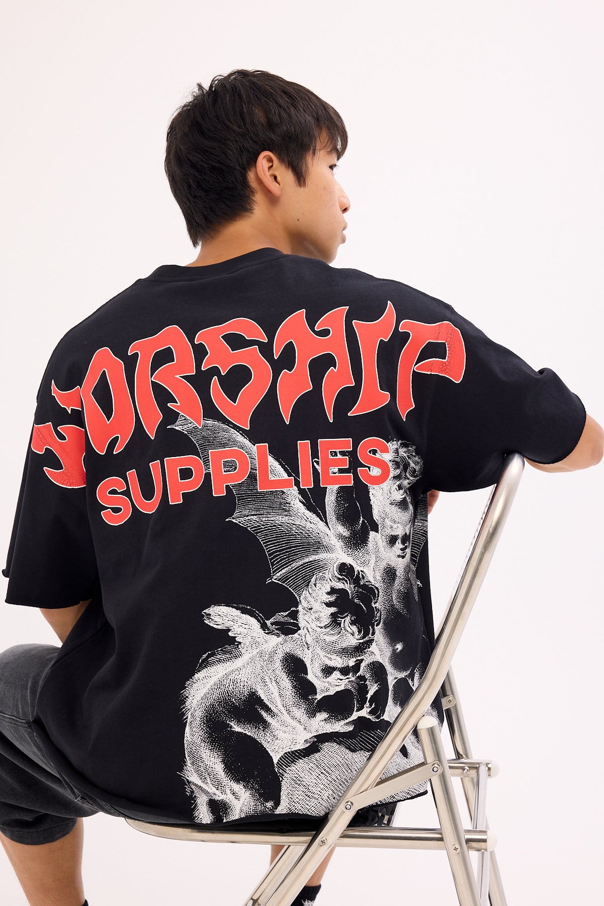 Worship Horns Box Crop Oversize Tee Black Black
