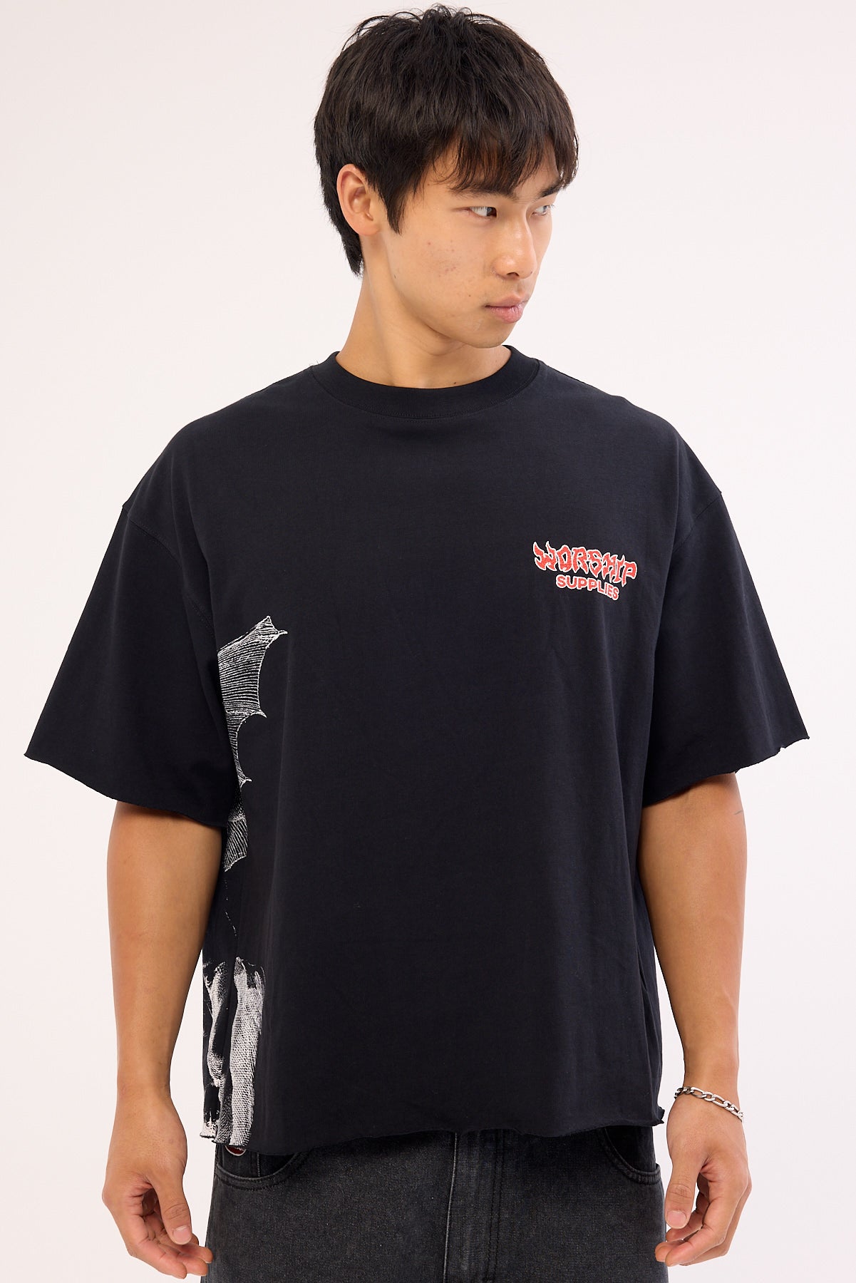 Worship Horns Box Crop Oversize Tee Black Black